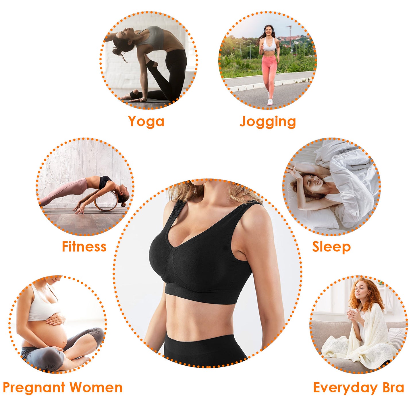 3 Pack Sport Bras For Women Seamless Wire-free Bra Light Support Tank Tops For Fitness Workout Sports Yoga Sleep Wearing