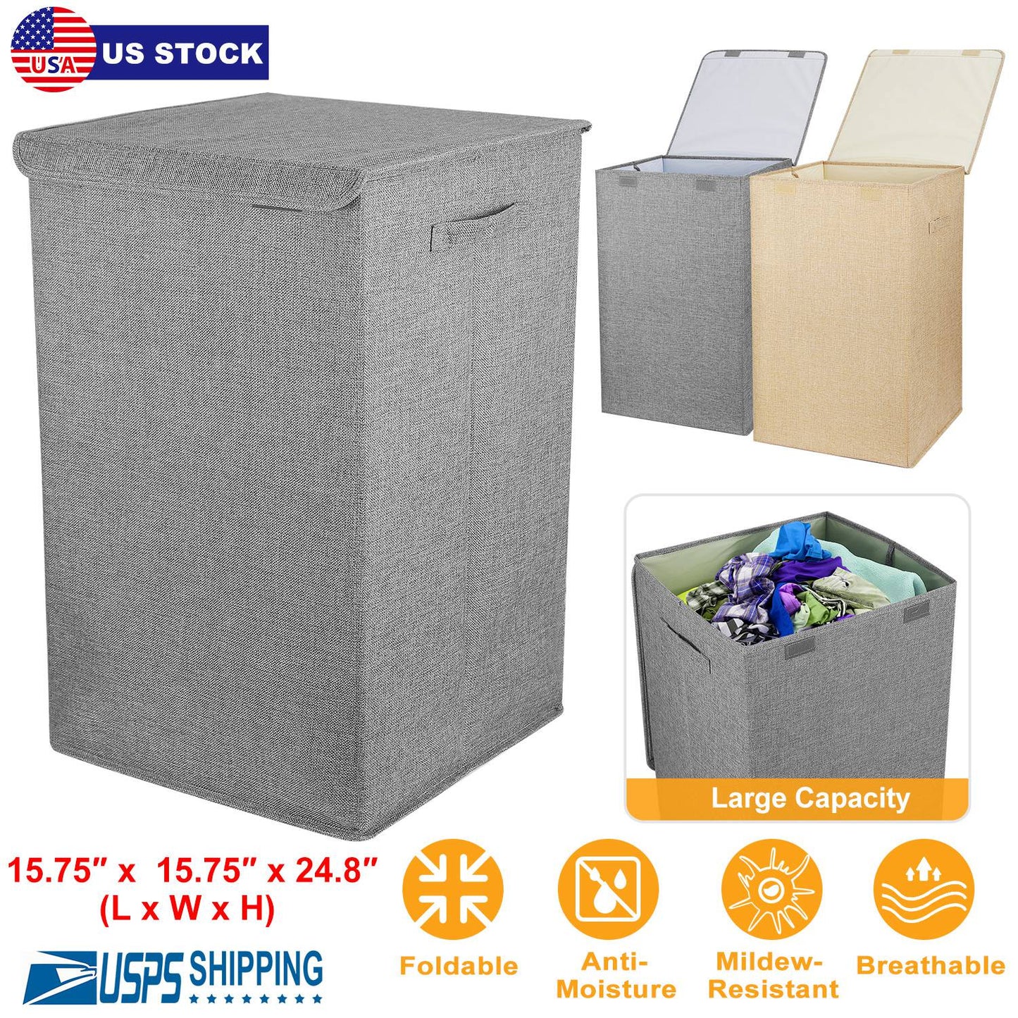 Foldable Laundry Hampers Washing Clothes Laundry Basket w/ Lid Handles Storage Organizer