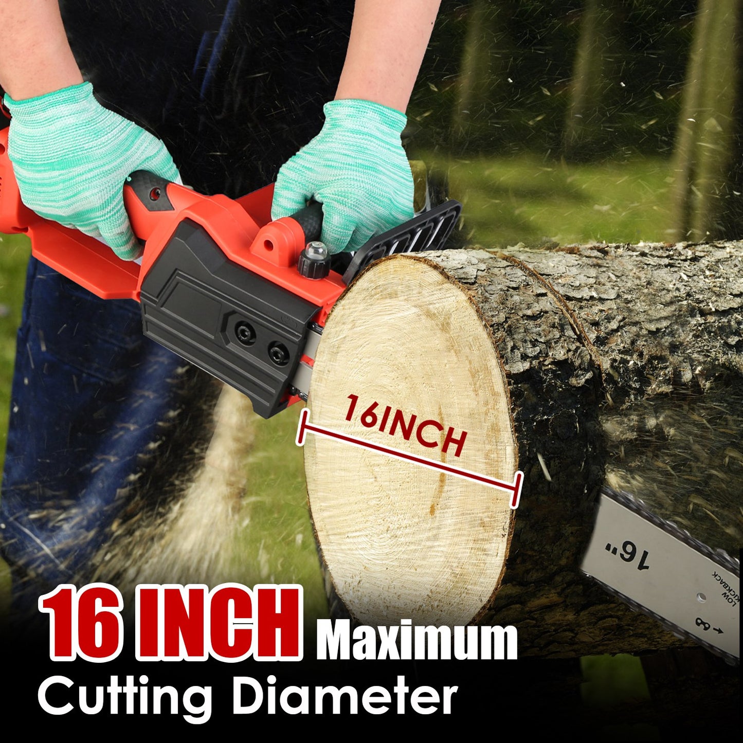 16Inch Electric Cordless Chainsaw With 2Pcs 21V 3.0Ah Battery and Charger Brushless Battery Operated Handheld Chainsaw With Auto Oiler Safety Switch f