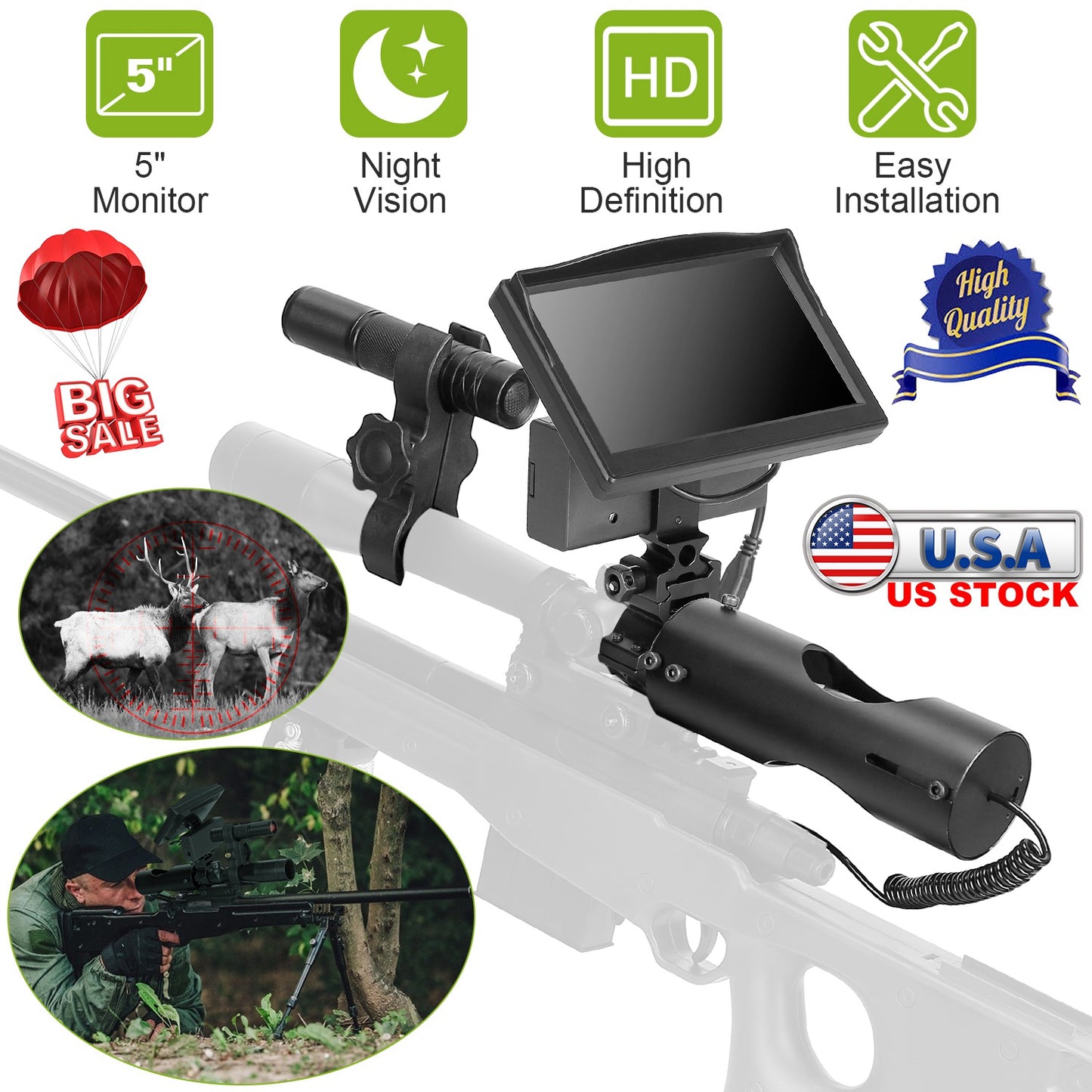 Night Vision Scope Digital Camera Infrared Rifle Scope 850nm Hunting Scope System w/ IR Torch System 5Ó Monitor