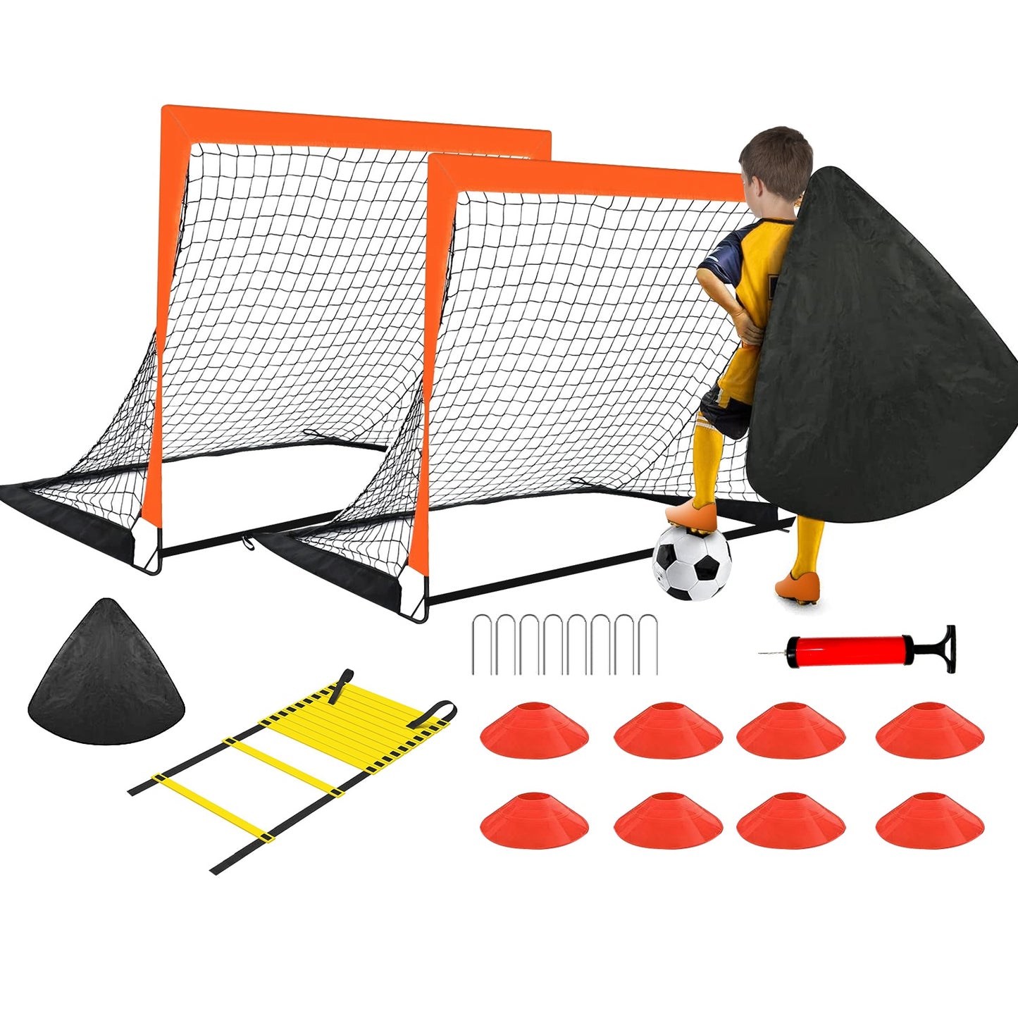Kids Soccer Goal Training Equipment Set For Backyard Foldable 4x3FT Soccer Net Agility Ladder Inflatable Soccer Field Cones Portable Soccer Practice N