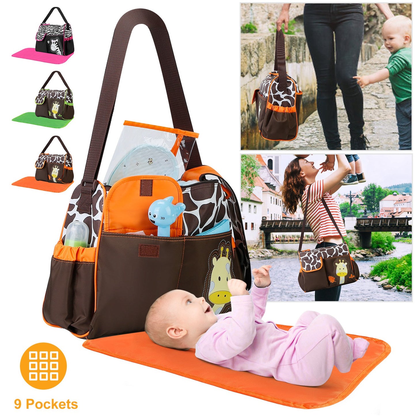 Baby Nappy Diaper Bags Mummy Diaper Duffel Shoulder Bags w/ Wipeable Diaper Changing Pad Transparent Bag Travel Tote Handbags For Overnights