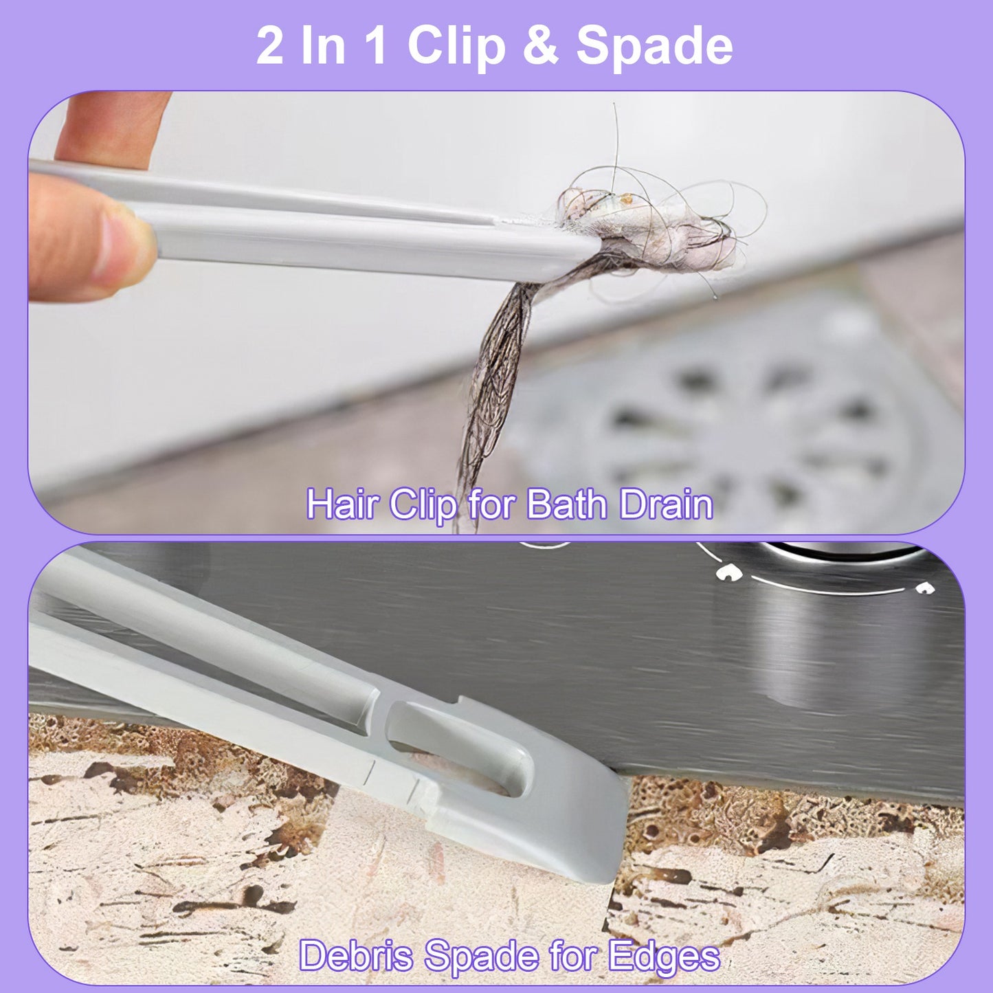 2 Pack Multi-Function Rotating Crevice Cleaning Brush Stiff Bristle Brush Gap Cleaner with 2-In-1 Clip and Spade for Tight Spaces Bathroom Kitchen