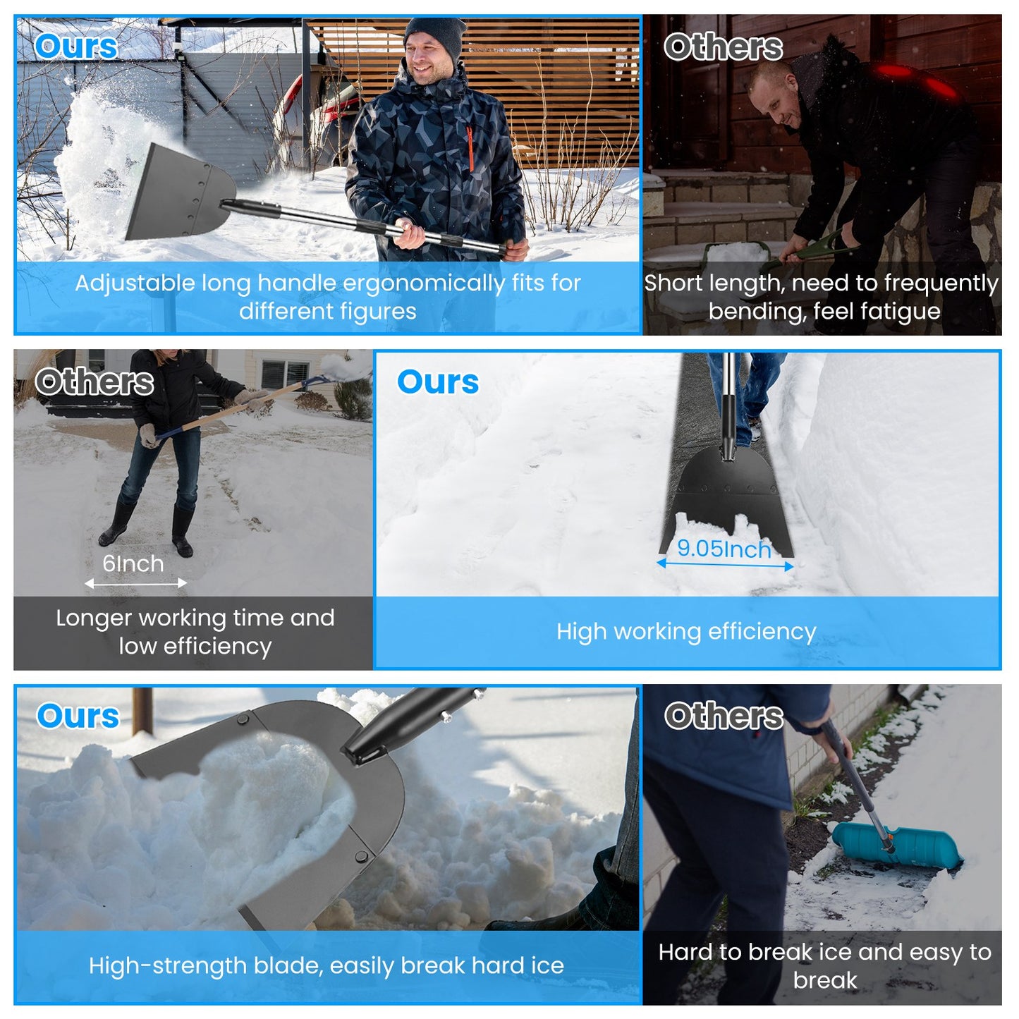 53In Flat Snow Shovel Ice Scraper Manganese Steel Snow Ice Chopper for Walkway Pathway Driveway Ice Removal Gardening Cleaning Scraper Shovel for Weed