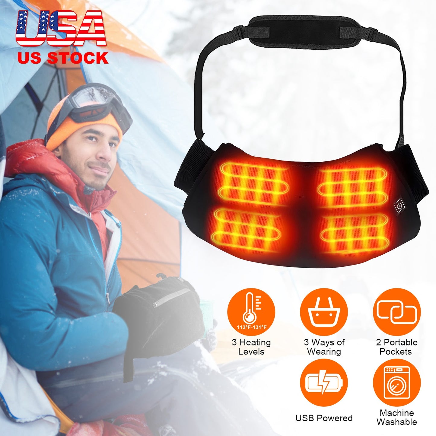 Electric Heated Hand Muff Hand Warmer Pouch Heated Waist Pouch for Winter with 3 Heating Levels Indoor Outdoor Machine Washable
