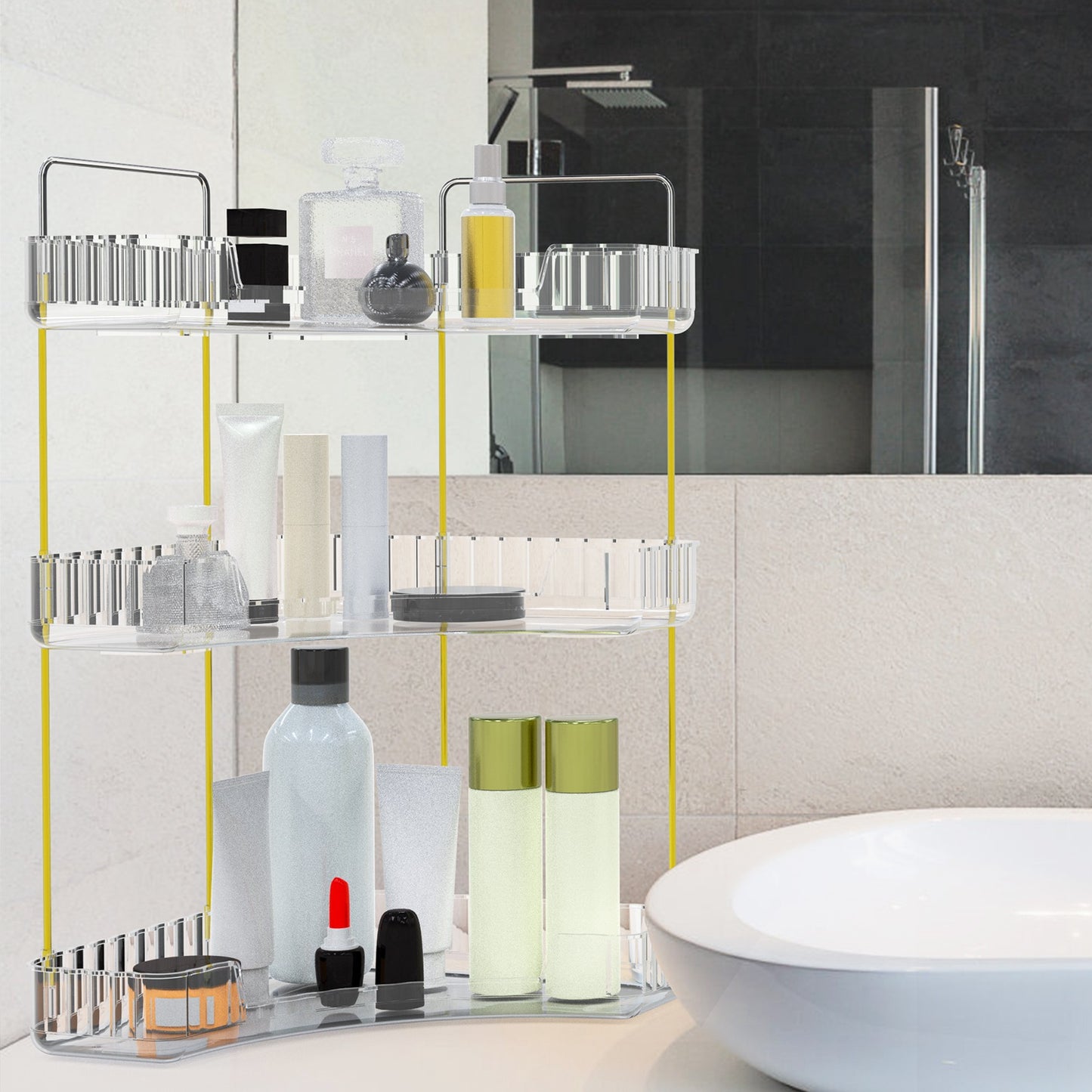 Bathroom Countertop Organizer 3 Tier Corner Makeup Storage Shelf Vanity Cosmetic Perfume Tray Clear Corner Rack for Bedroom Bathroom Kitchen