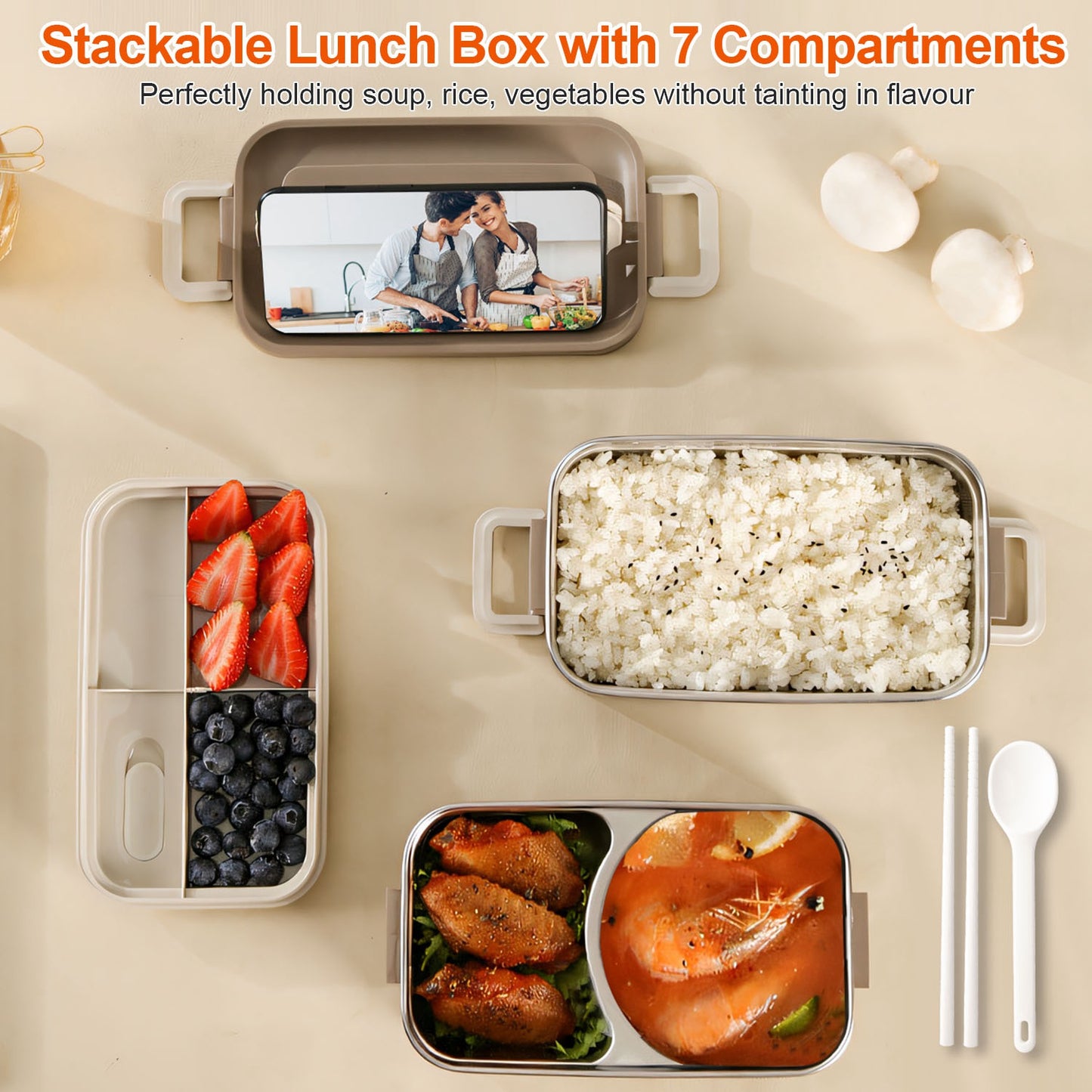 Bento Lunch Box 3 Stackable Food Container Leakproof Dishwasher Microwave Oven Safe Bento Box with Chopsticks Spoon for Adult Kids Work Picnic
