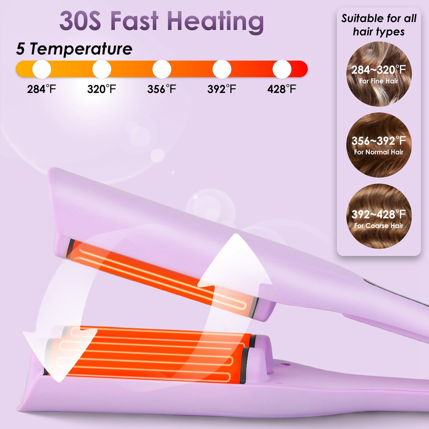 Hair Iron Curling Waver with Ceramic 1.41inch Barrel Ions Deep Hair Curler Dual Voltage Anti-Scald Hair Curling Wand Hair Crimper with 5 Temperature A