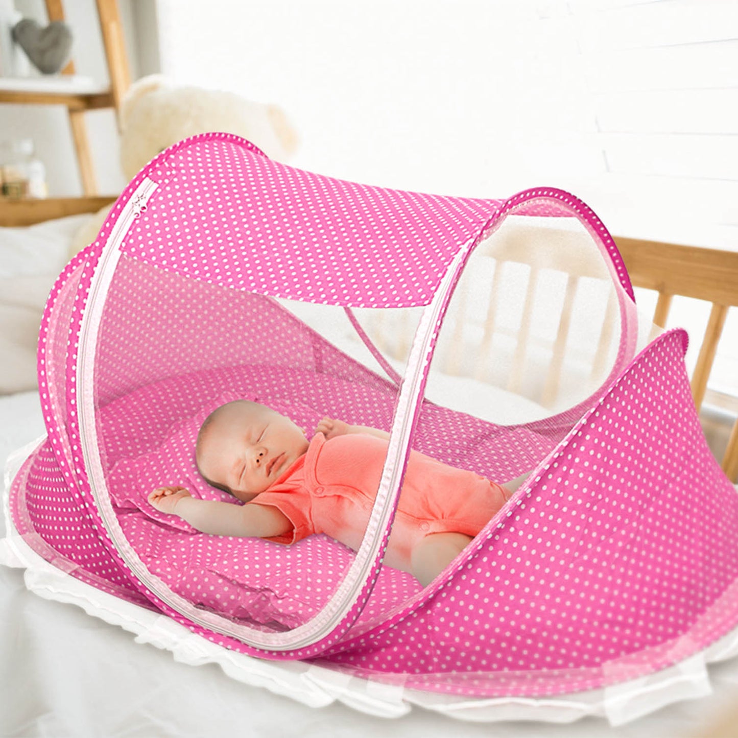 Foldable Baby Travel Bed Portable Infant Mosquito Net Tent Crib Cradle w/ Pillow Mattress Music Box for 0-3 Kids