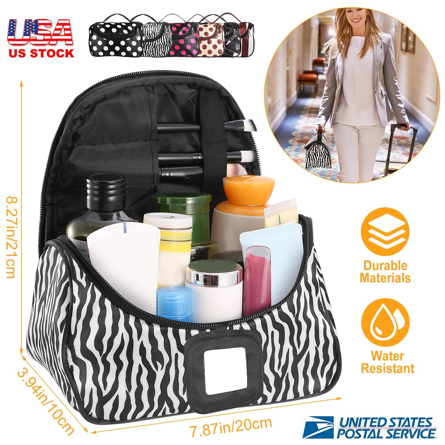 Travel Makeup Bag Portable Cosmetic Organizer with Cosmetic Mirror Waterproof Toiletry Wash Bag for Women