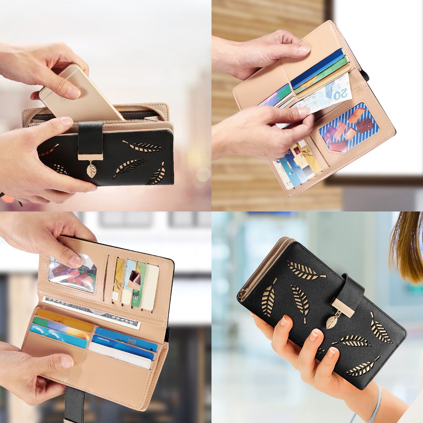 Women Wallet PU Leather Lady Long Purse Phone Clutch Case Credit Card Holder 11 Card Slots 1ID Window 5 Money Pouch