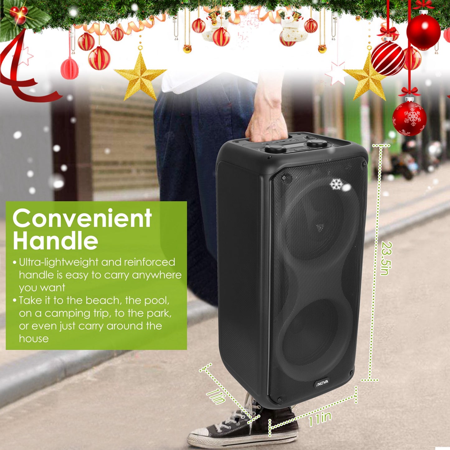 Portable Wireless Party Speaker with 7 Colorful Lights Remote Control Party Speaker with TWS Function FM Radio USB MMC Card Reading Aux In Recording F