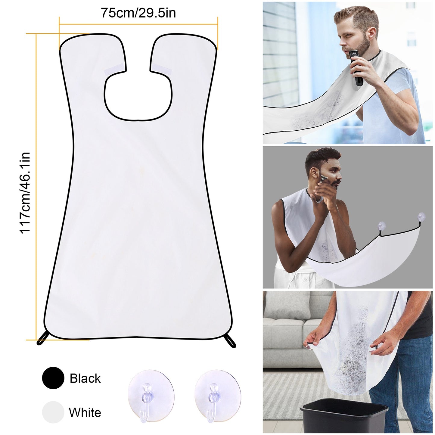 Facial Hair Beard Catcher Cape Beard Shave Apron Beard Whiskers Shaving Apron Cape Facial Hair Trimmings Sink Bib w/ 2 Suction Cups
