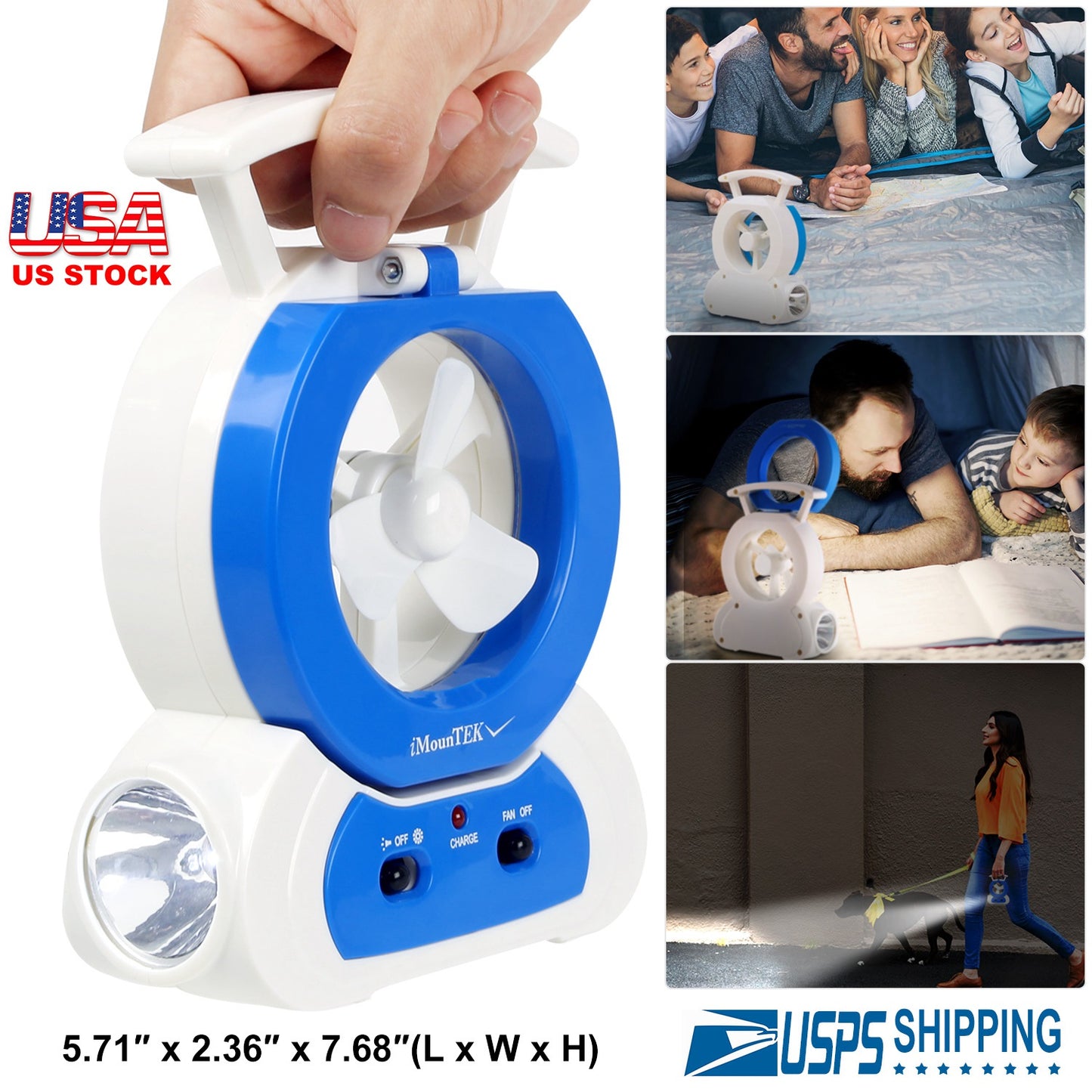 Desk Cooling Fan w/180¡Adjustable LED Lamp Baby Stroller Fan Emergency Flashlight Torch for Household Camping Traveling