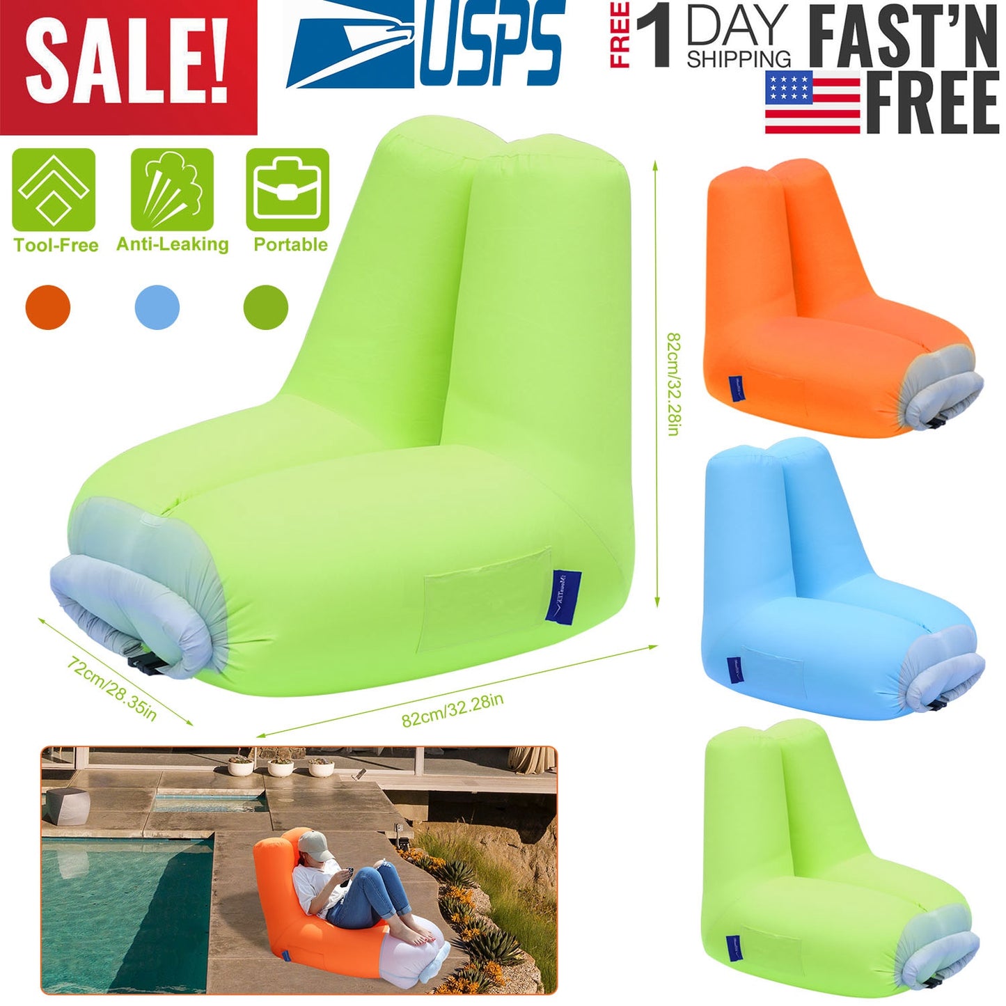 Inflatable Lounger Air Sofa Chair Couch w/ Portable Organizing Bag Waterproof Anti-Leaking for Backyard Lakeside Beach Traveling Camping Picnics