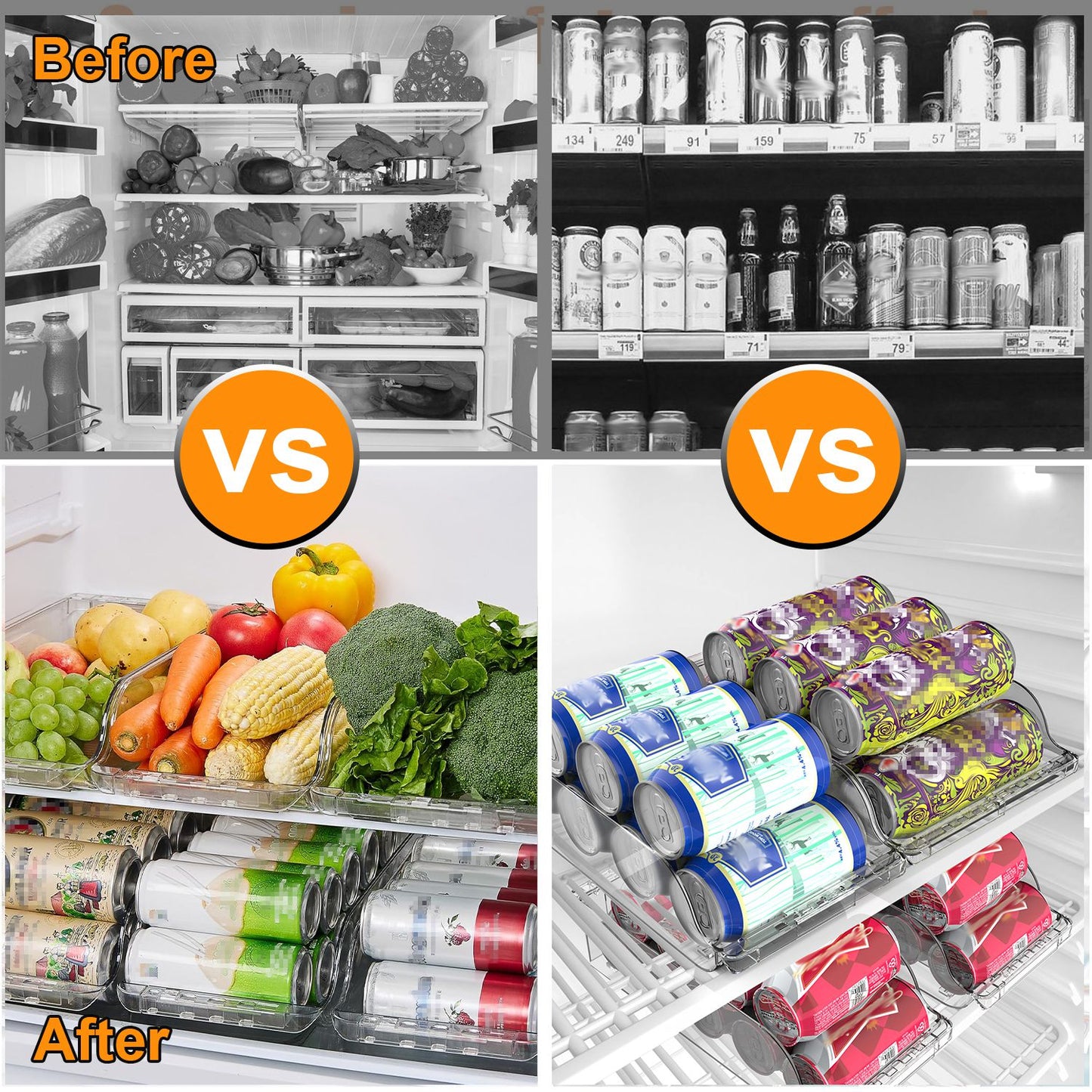 4Pcs Soda Can Organizers for Refrigerator Width Adjustable Clear Drink Organizer Expandable Can Holder Dispenser for Fridge Pantry Freezer