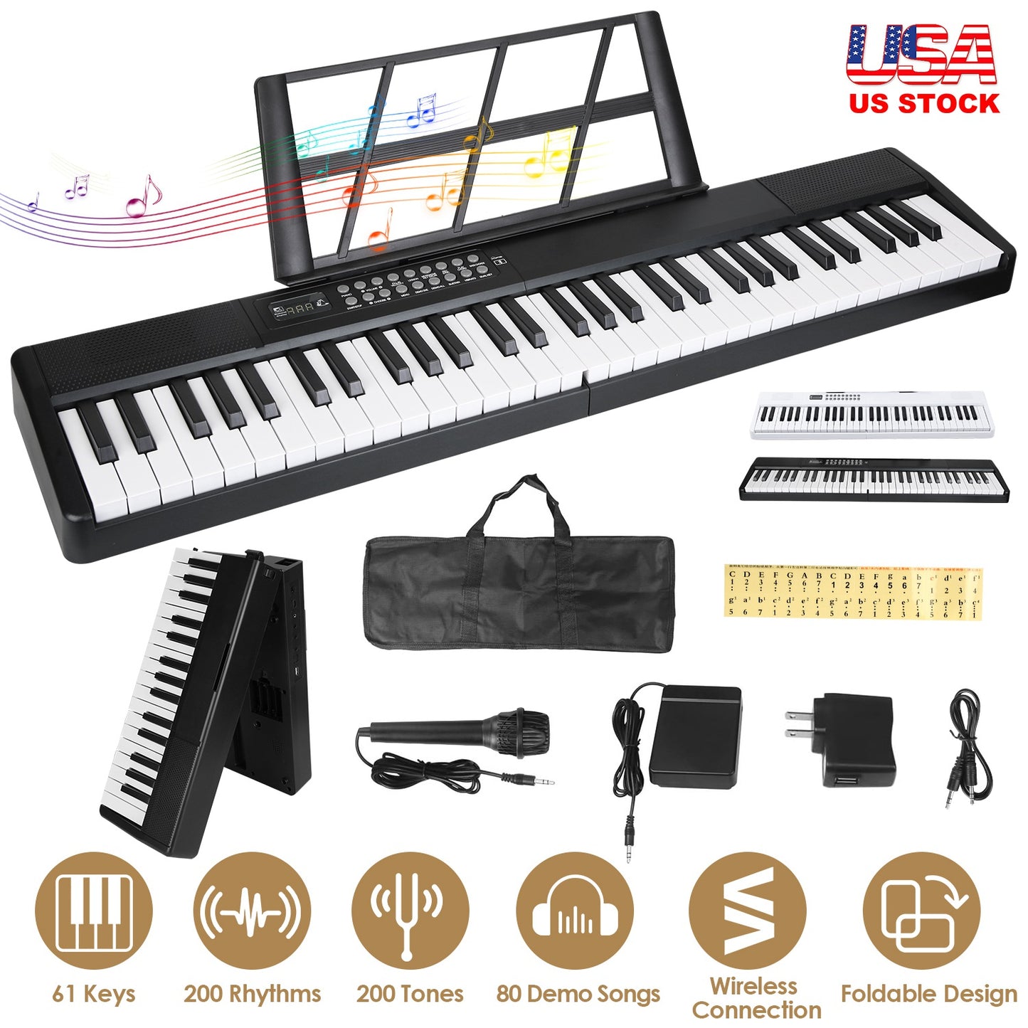 61Keys Foldable Electronic Piano Keyboard With Micro Audio Sustain Pedal Music Stand Storage Bag Portable Wireless MiDi Connection Keyboard For Beginn
