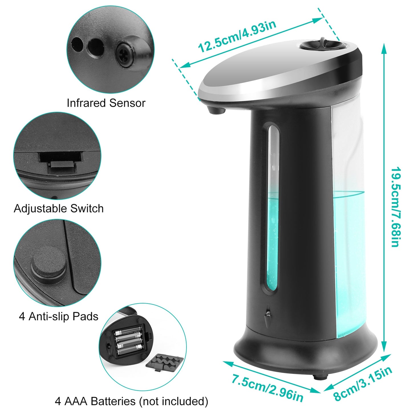 Automatic Soap Dispenser 400ML/16.9OZ Anti-slip Sensor Refillable Hand Gel Desktop Dispenser 2 Drop Volume Adjustment