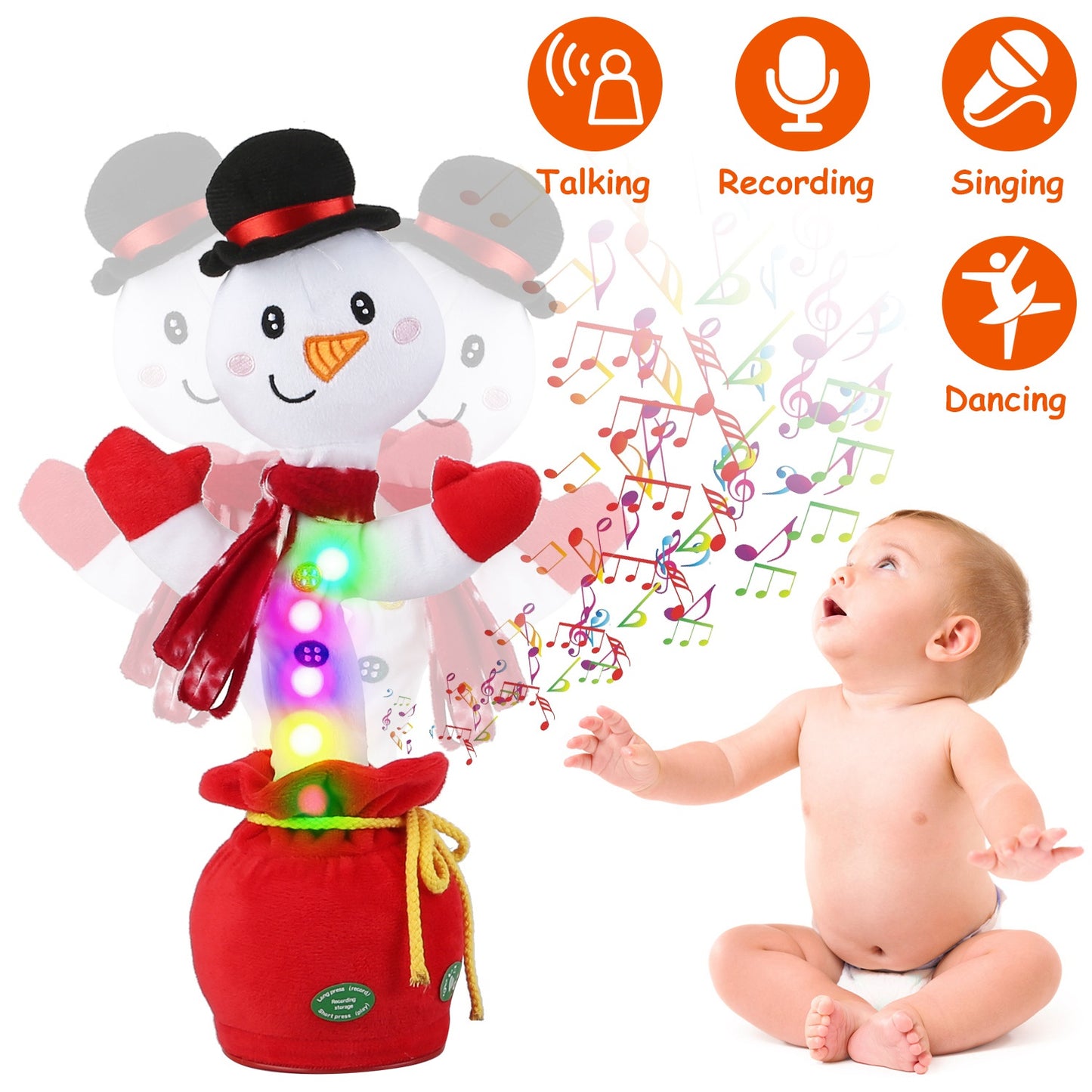 Kid Electric Dance Toy Christmas Elk Snowman Senior Penguin Plush Toy Interactive Sing Song Whirling Mimicking Recording Light up Toy
