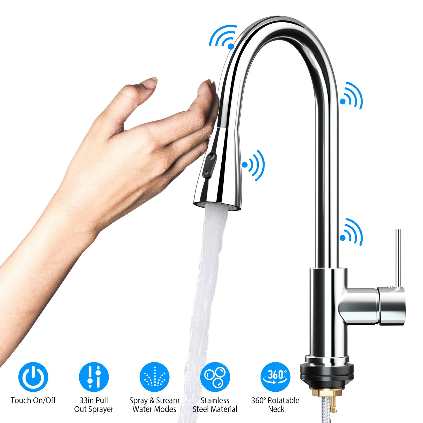 Automatic Touch Sensor Faucet Single Handle Pull Out Sink Faucet with Hot Cold Water Control