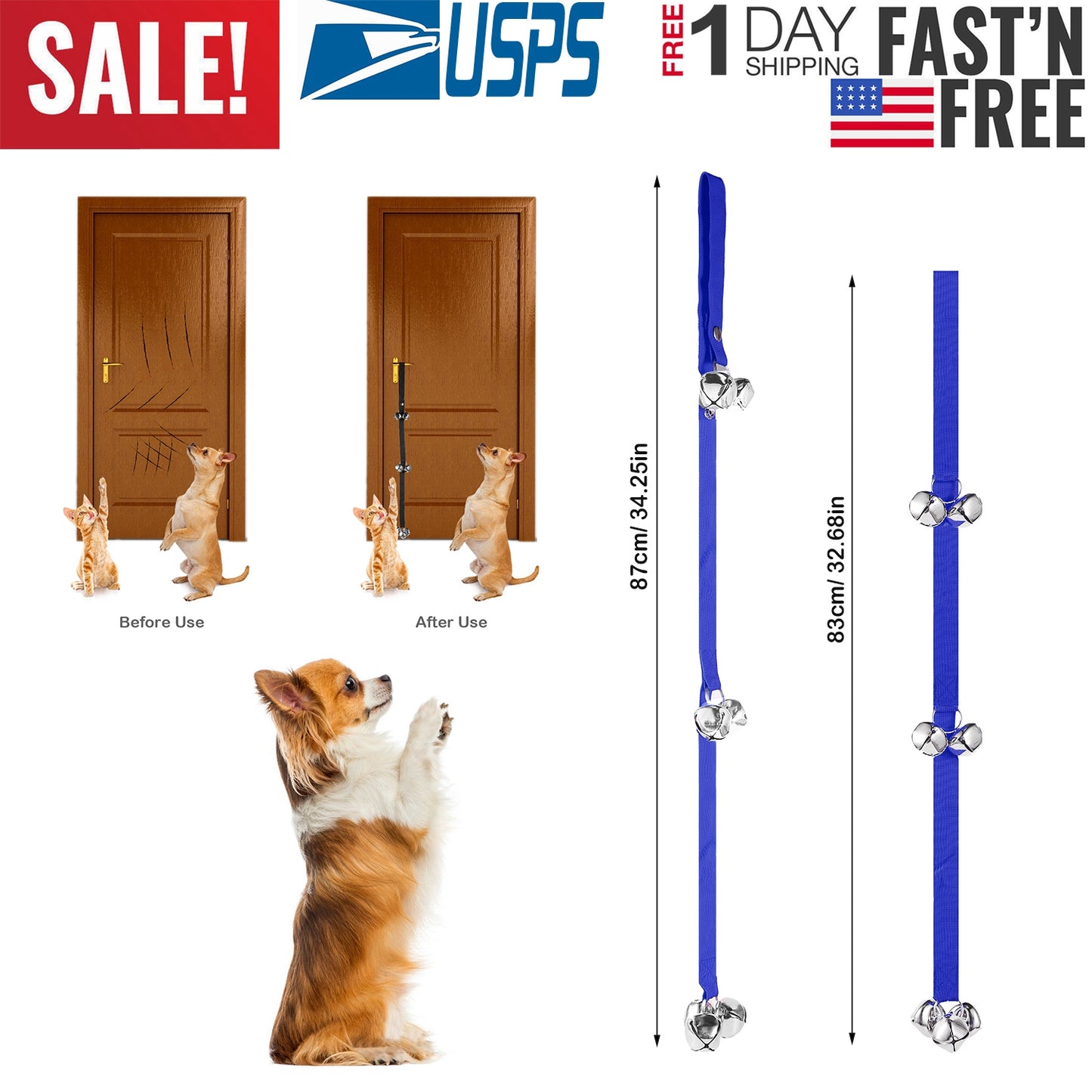 Dog Doorbells Adjustable Pet Doorbells Dog Potty Bells for Dog Training 7 Extra Large Loud 1.4Ó DoorBells