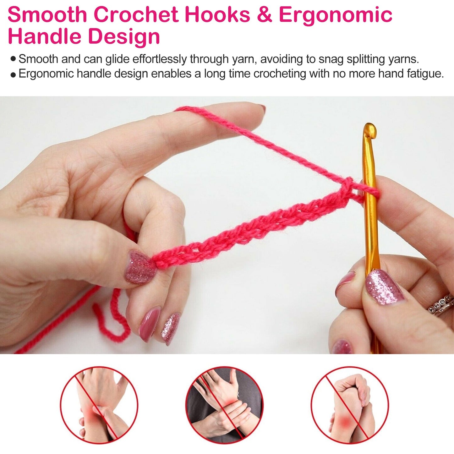 22Pcs Multi-Color Crochet Hook Needles Aluminum Handle Sewing Kit DIY Hand Knitting Craft Art Tools Weave Yarn Set 0.6mm-6.5mm w/ Storage Case