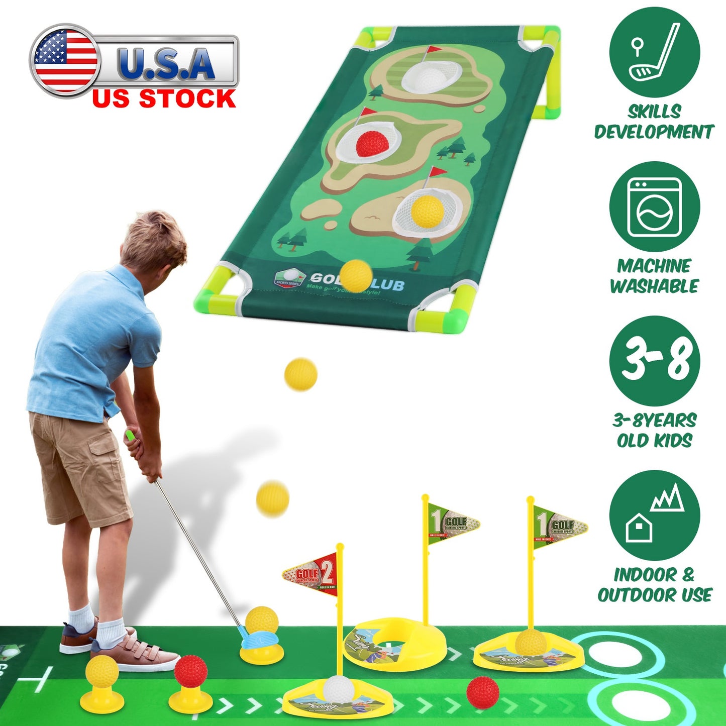 Toddler Golf Club Toy Set For Boys Girls Aged 3-8Years Old With Retractable Golf Clubs Indoor Outdoor Educational Kids Toys Golf Sport Birthday Christ