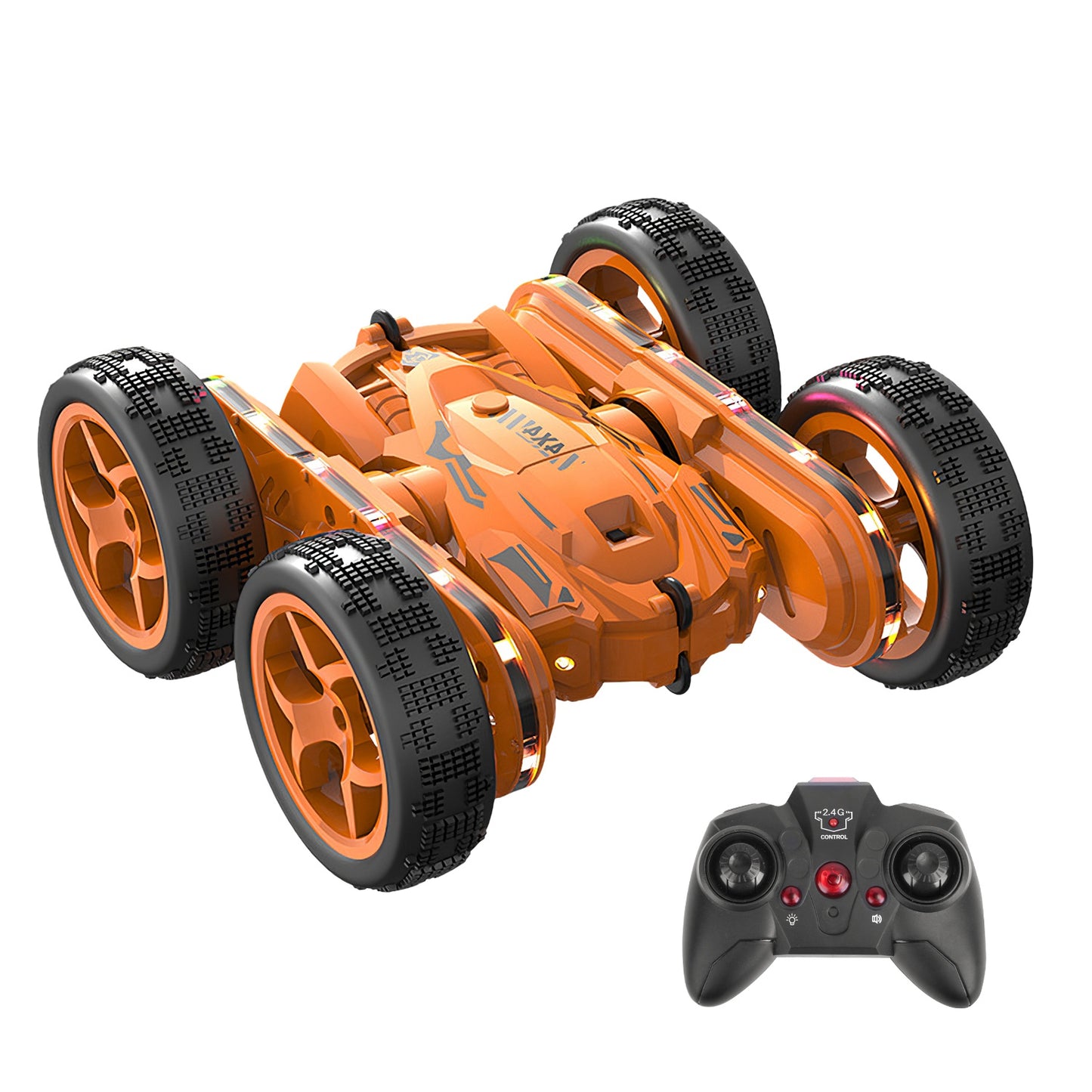 Kid Driving RC Stunt Car 7 Color Strip Light Dynamic Music Swing Arm Double-sided Rolling Remote Control Car Off Road 2.4GHz 4WD Rechargeable Racing