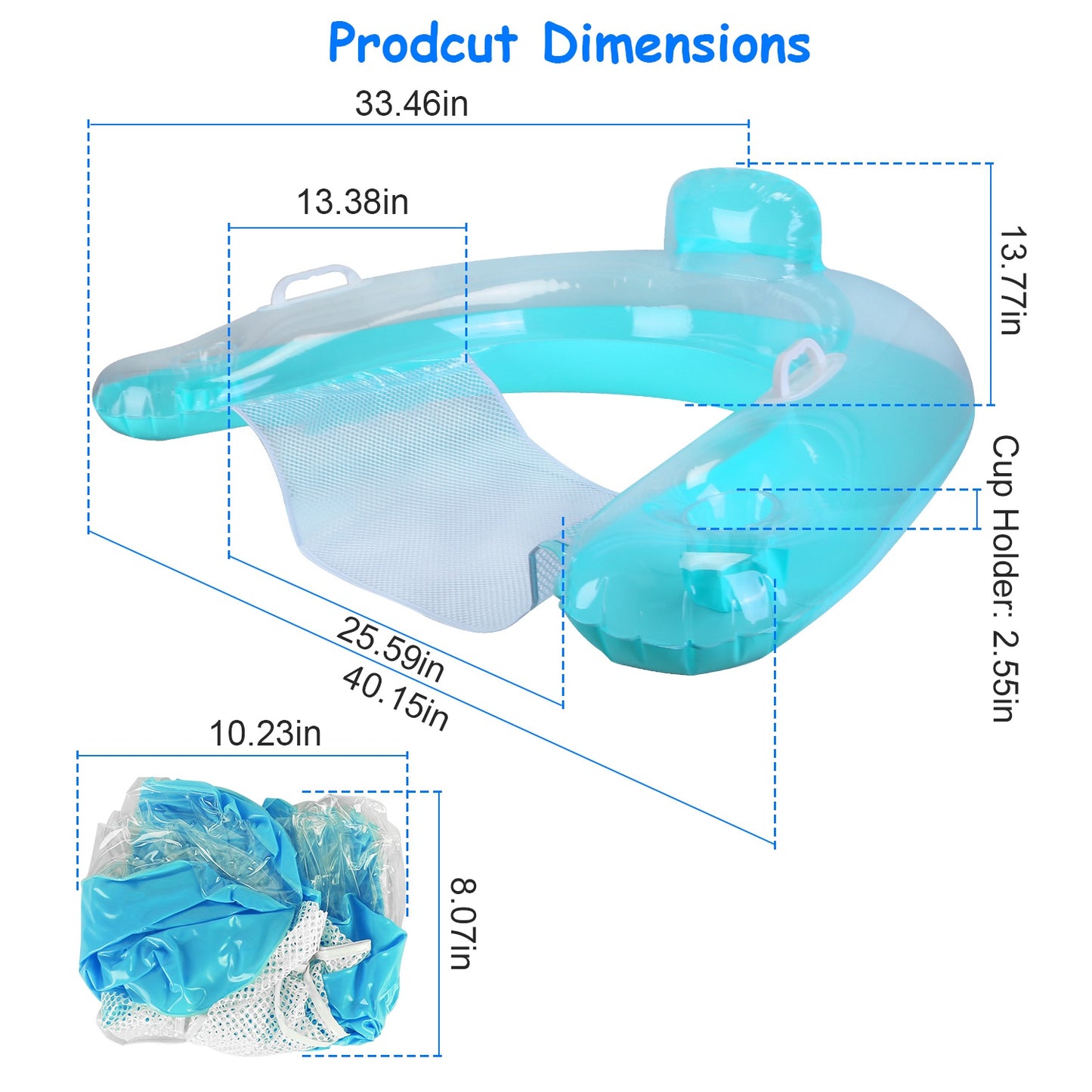 2Pcs Inflatable Float Pool Chair 286lbs Load Water Lounger Floating Mattress with Cup Holder Arm Rest Outdoor Pool Party Beach