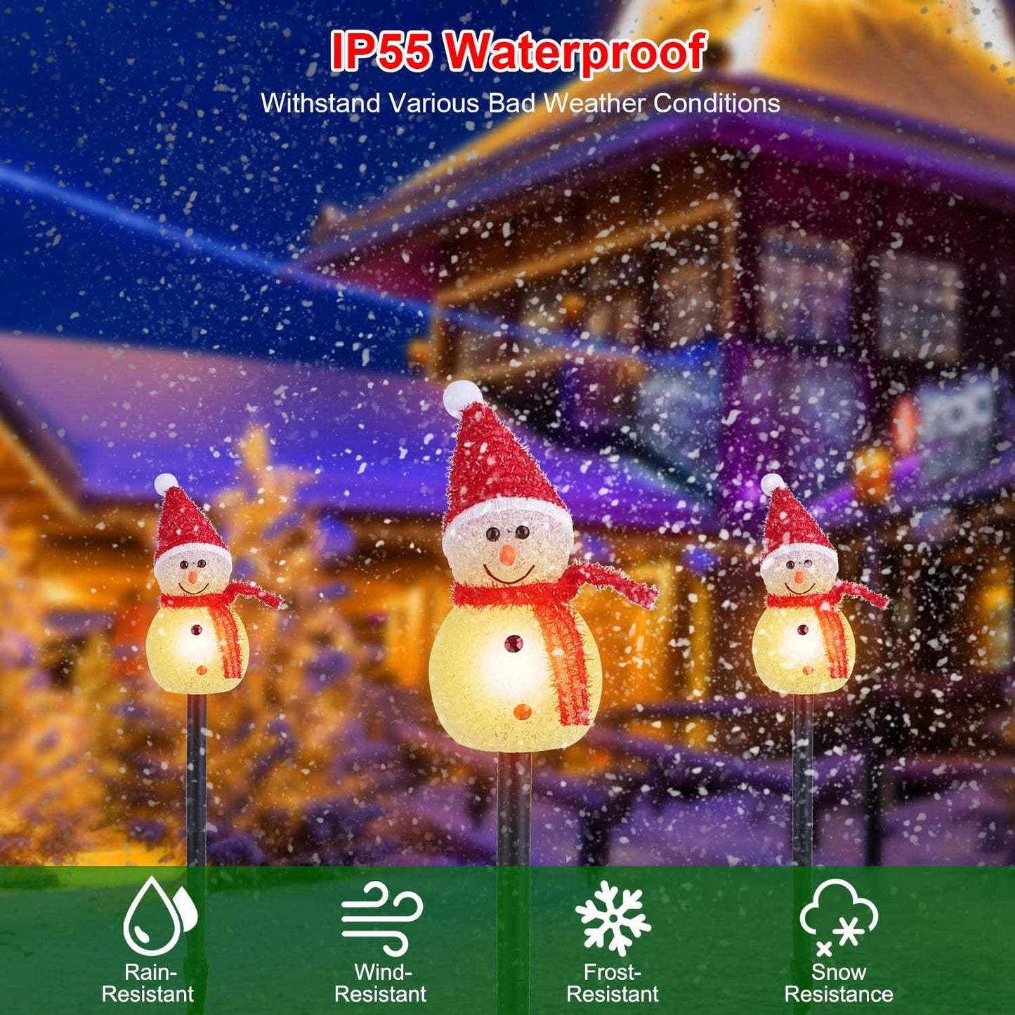1Pc Solar Powered Lamp 3 Snowmen Outdoor Decorative Christmas Lamp Garden Stake Light IP55 Waterproof Santa Landscape Light Warm White LED Lighting Pa