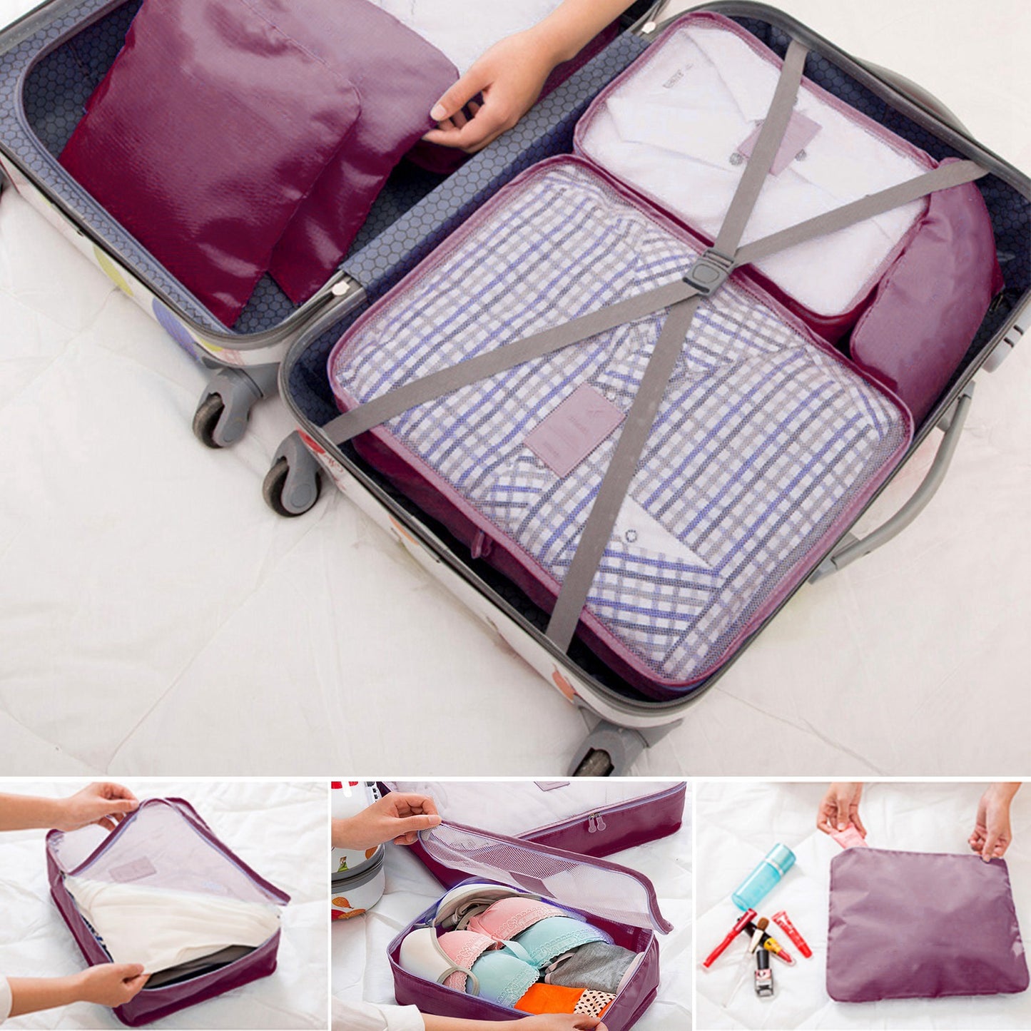 9Pcs Clothes Storage Bags Water-Resistant Travel Luggage Organizer Clothing Packing Cubes for Blouse Hosiery Stocking Underwear