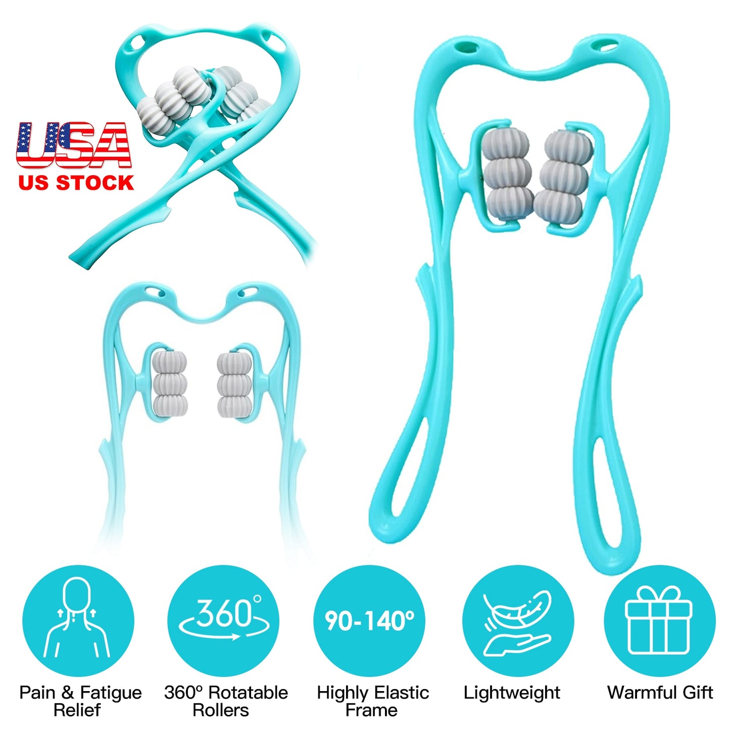 Neck Roller Massager 360¼ Rotatable Trigger Point Roller Portable Massager with 6 Balls for Neck Leg Thigh Foot Pain Relief