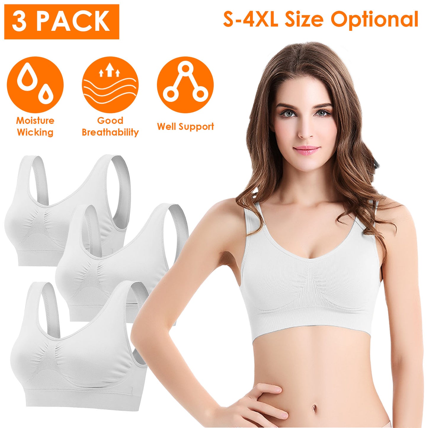 3 Pack Sport Bras For Women Seamless Wire-free Bra Light Support Tank Tops For Fitness Workout Sports Yoga Sleep Wearing