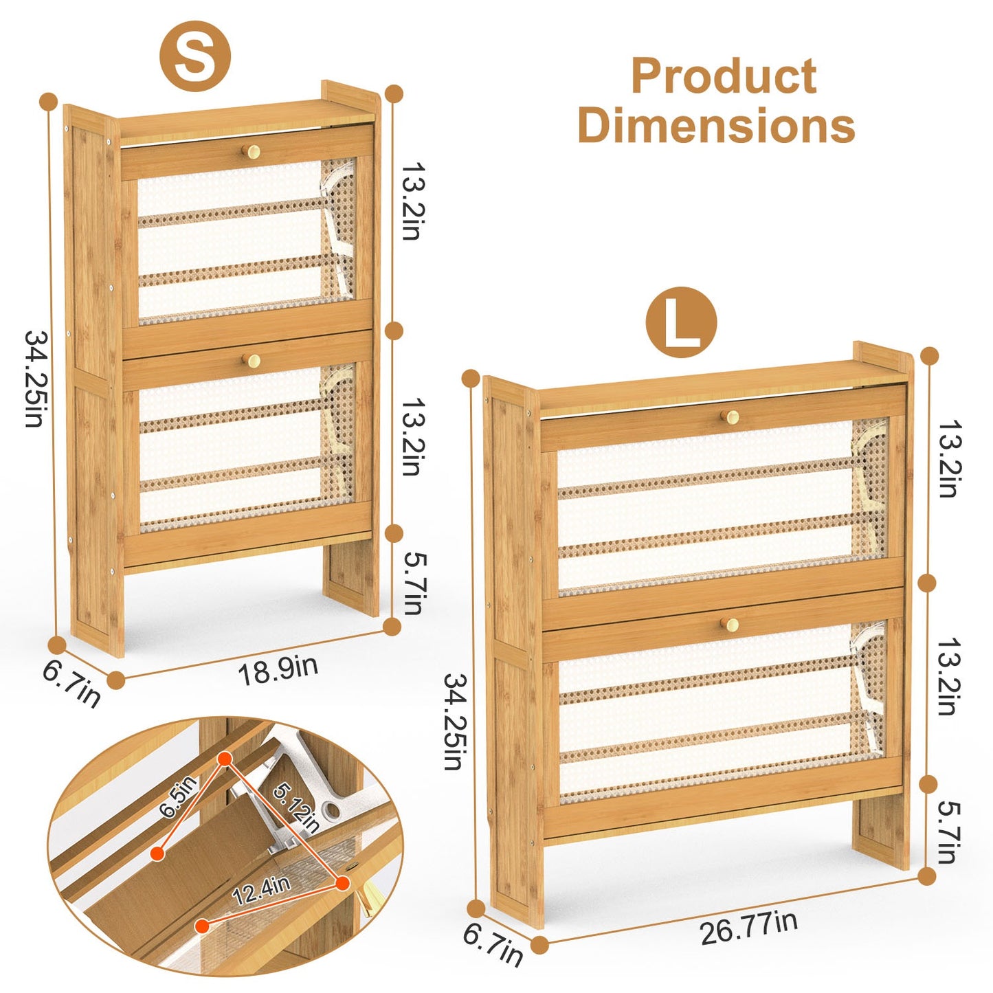 2-Tier Shoe CabinetÊwith 2 Flip Drawers Slim Bamboo Shoe Rack Freestanding Narrow Shoe Organizer with 44lbs Max Load for Entryway Hallway