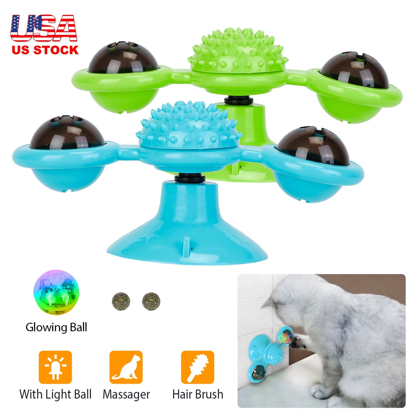 Windmill Cat Toy Turntable Interactive Teasing Pet Toy Wall Mount Turning Tickle Scratch Hair BrushÊCat Toy with Catnip Light Ball