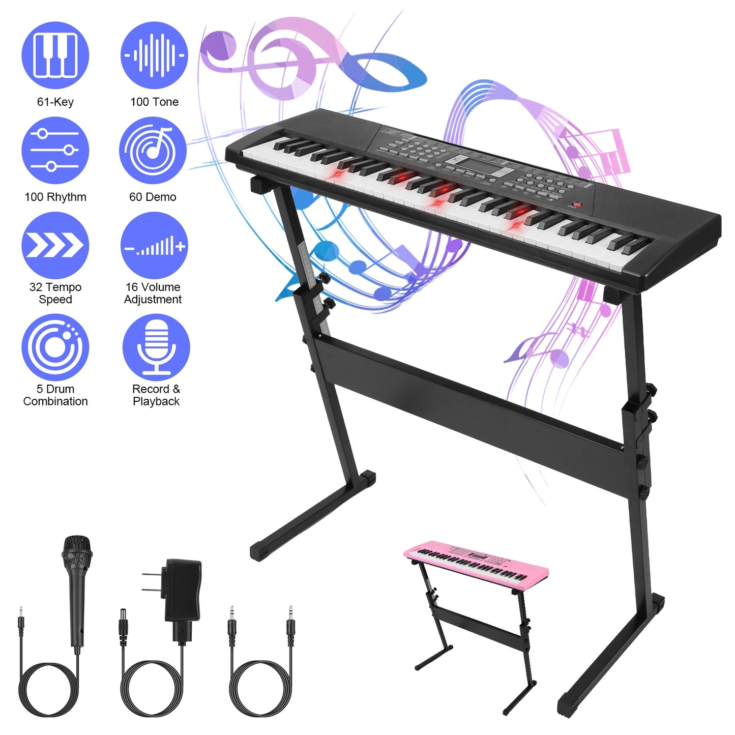 61 Keys Digital Music Keyboard Electric Piano Electronic Musical Instrument Kids Learning Keyboard with Light Up Keys Microphone for 3-12 Year Old Kid