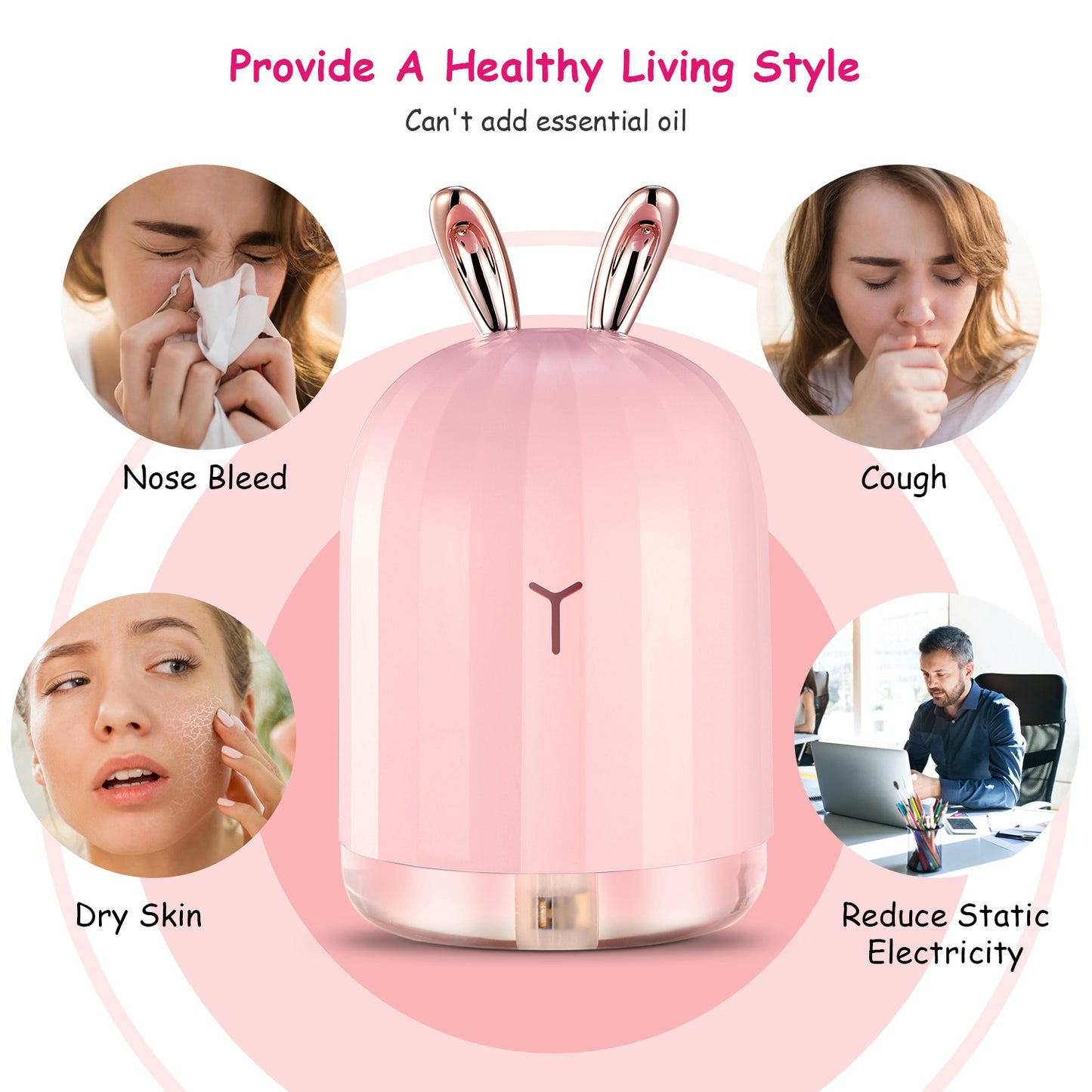 220ml Cool Mist Humidifier Ultrasonic Air Diffuser Atomizer w/7 Color Breathing Lights Auto Off Office Home Yoga