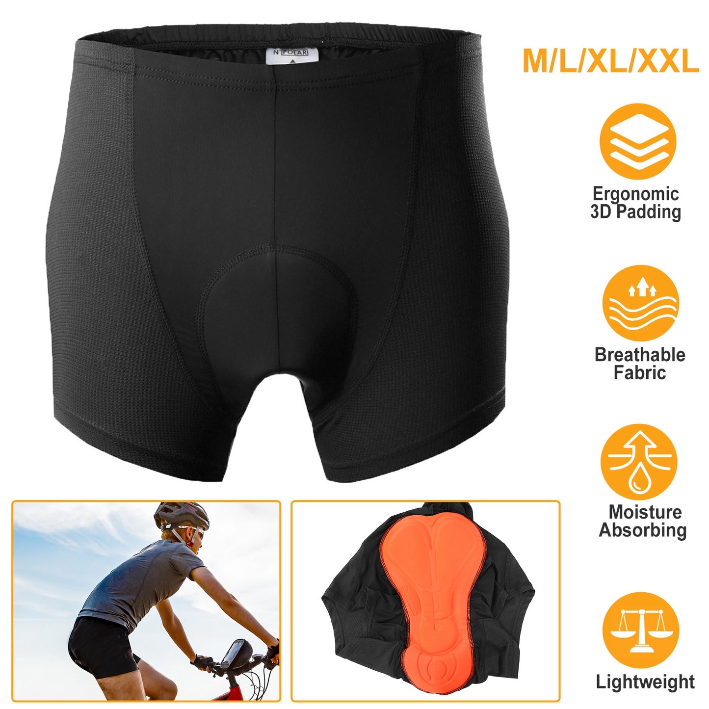Men\'s Cycling Underwear Shorts 3D Padded Bike Underwear Shorts Breathable Moisture Absorbing Quick Dry