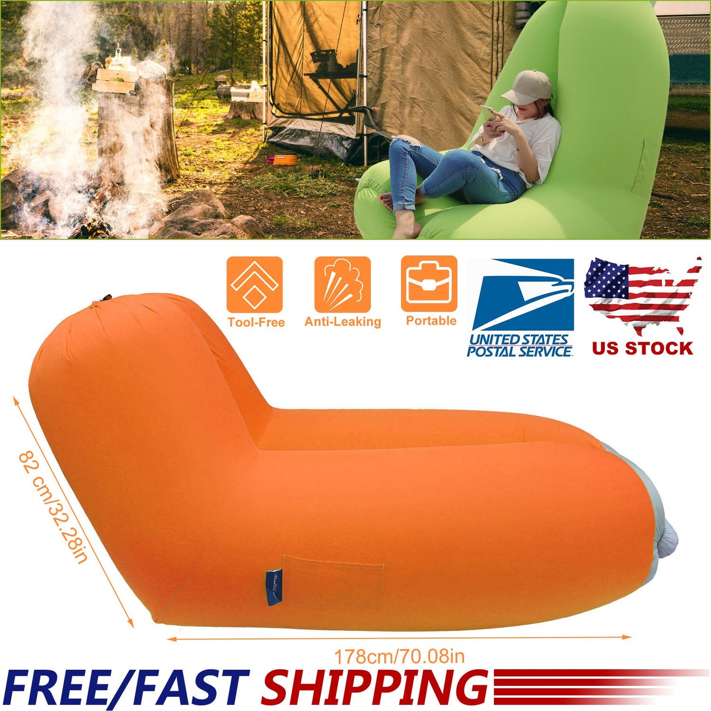 Inflatable Lounger Air Sofa Chair Couch w/ Portable Organizing Bag Waterproof Anti-Leaking for Backyard Lakeside Beach Traveling Camping Picnics