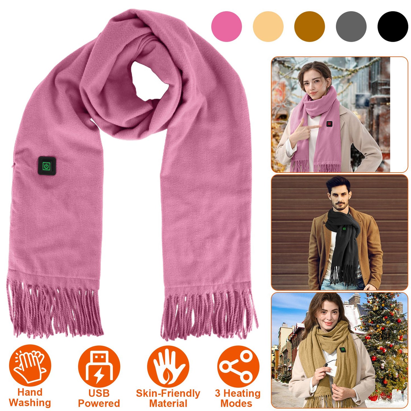 Electric Heated Winter Scarf USB Heating Neck Wrap Unisex Heated Neck Shawl Soft Warm Scarves 3 Heating Modes for Outdoor Cycling Skiing Skating
