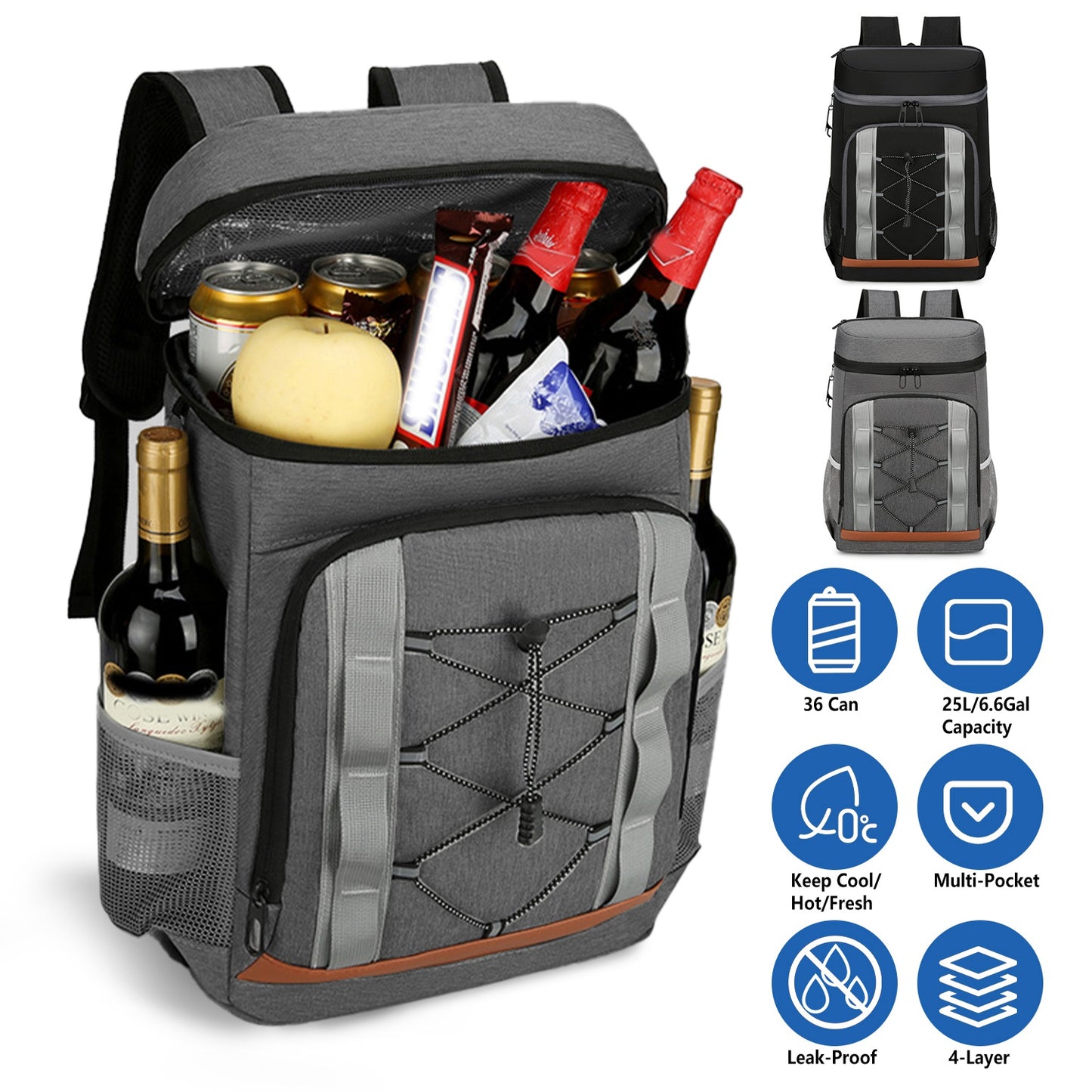 Cooler Backpack 36 Can Leakproof Insulated Cooler Backpack with 25L/6.6Gal for Picnic Camping BeachÊHiking Fishing Travel