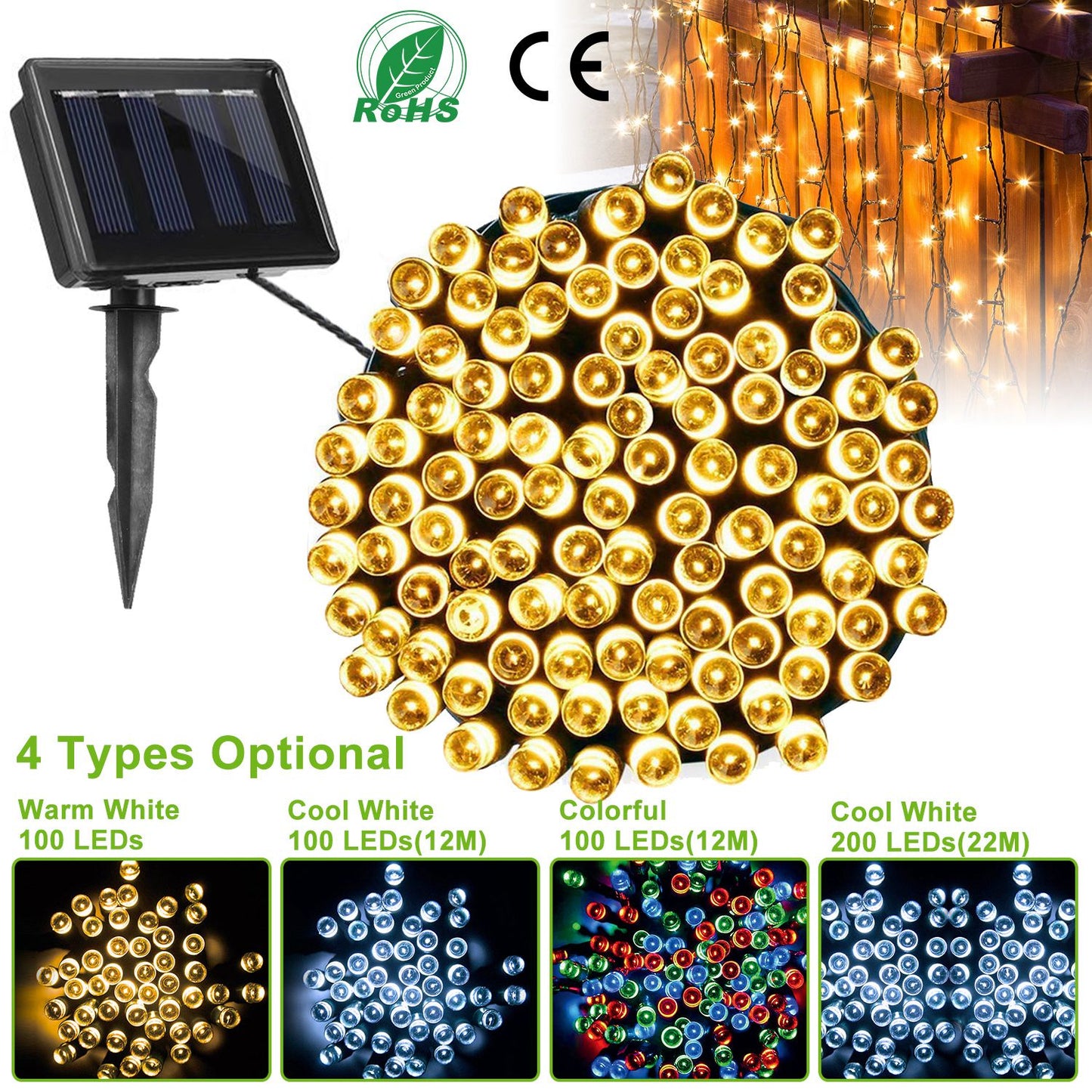 12M 100 LEDs Solar String Fairy Lights Outdoor String Lamps Garden Xmas Decor Lamp