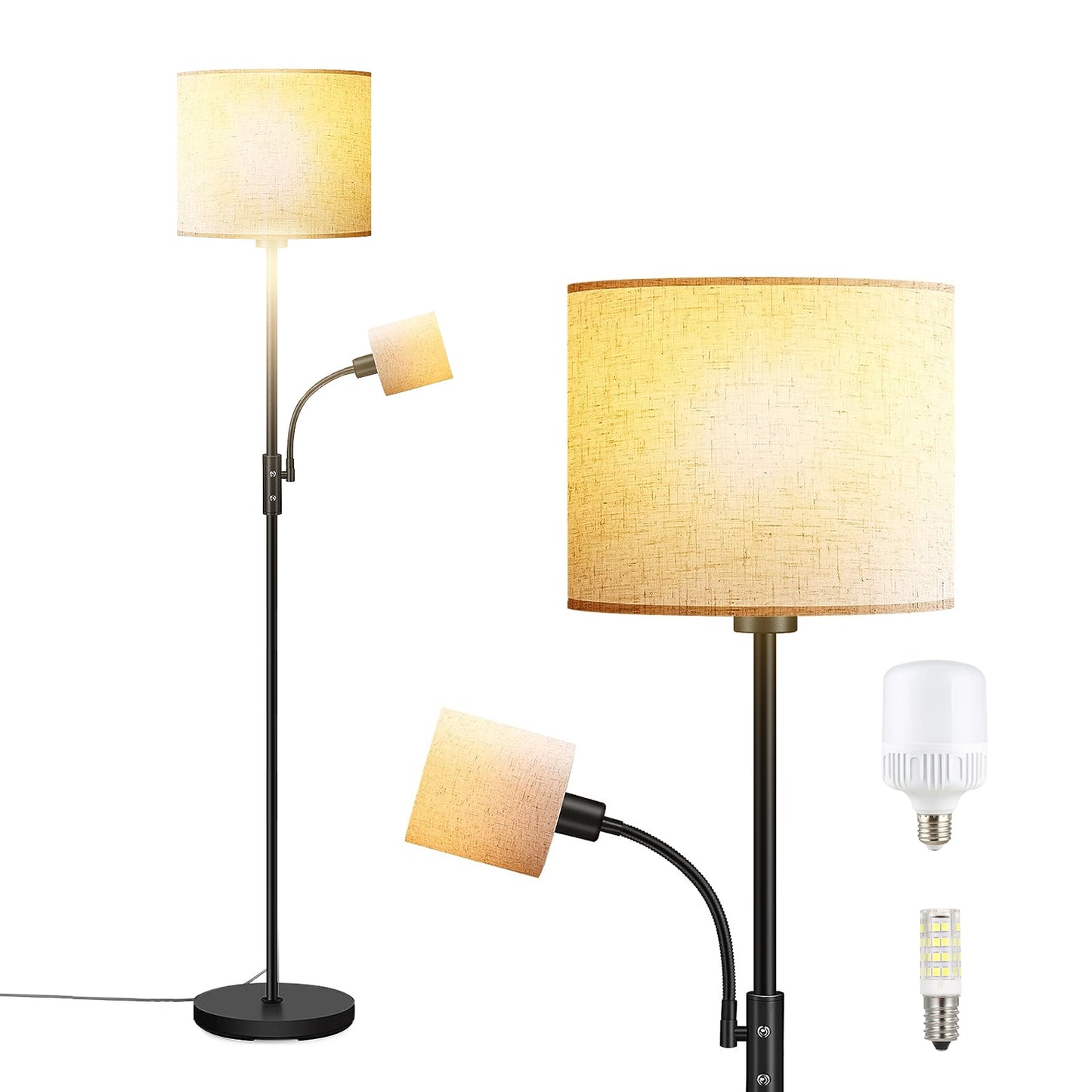 67.32In Mother Daughter Floor Lamp with Linen Shade 3200K Brightness 360¡ Adjustable Reading Light Modern Decoration Standing Lamp for Living Room Bed