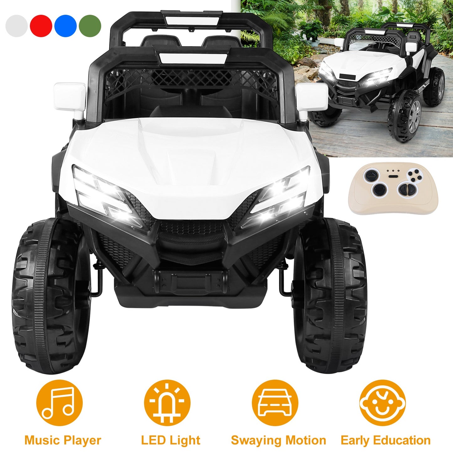 12V Electric Kids Ride-On Car w/ Parental Remote Control Music Horn LED Lights Swaying Function For Kids Aged 1-6 Years Old