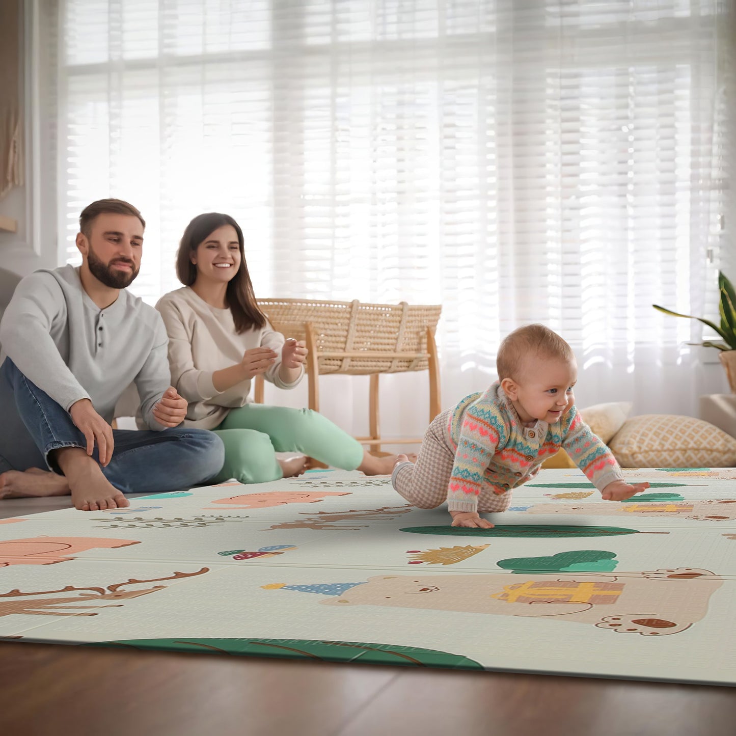 5.9x6.5FT Foldable Baby Play Mat Extra Large Waterproof Activity Playmat For Floor With Carrying Bag Reversible Foam Baby Mat For Babies Toddlers Infa