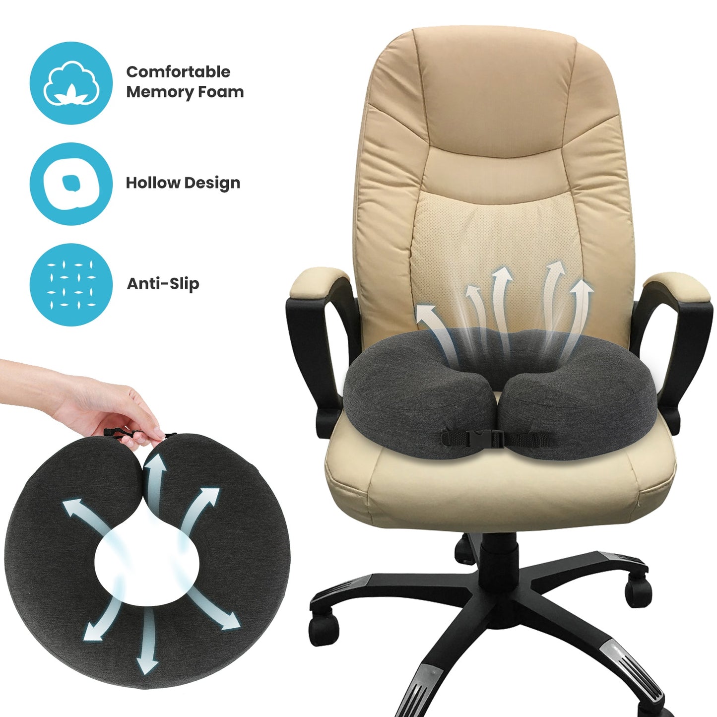 Donut Pillow Seat Cushion Memory Foam Donut Chair Cushions ErgonomicÊSeat Cushion Pad for Coccyx Prostate Sciatica Pelvic Floor Pressure Sores Office