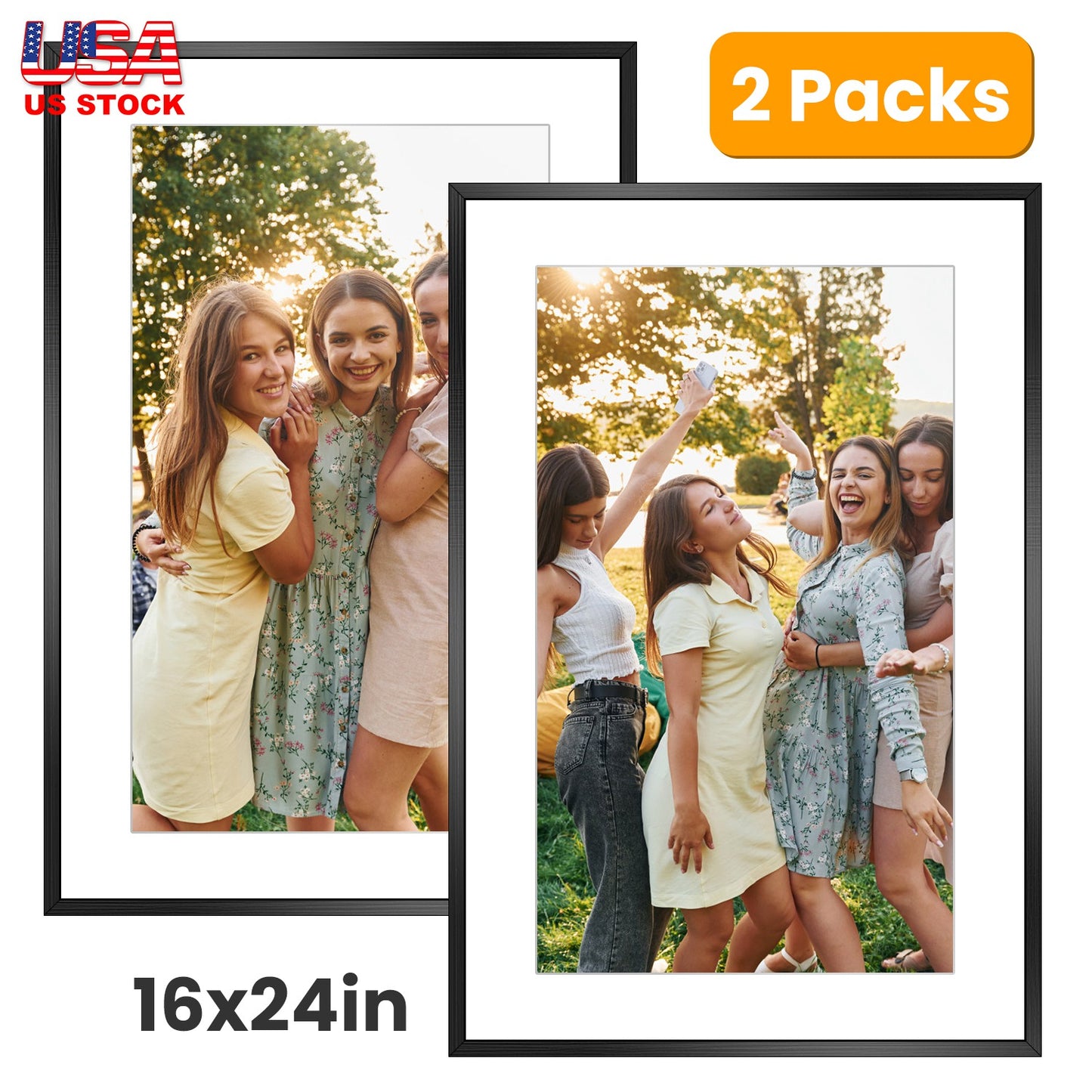 2 Packs 16x24in Picture Frames Wall Gallery Photo Frame Wall Mounted Poster Display Frame for Horizontal Vertical Wall Mounted