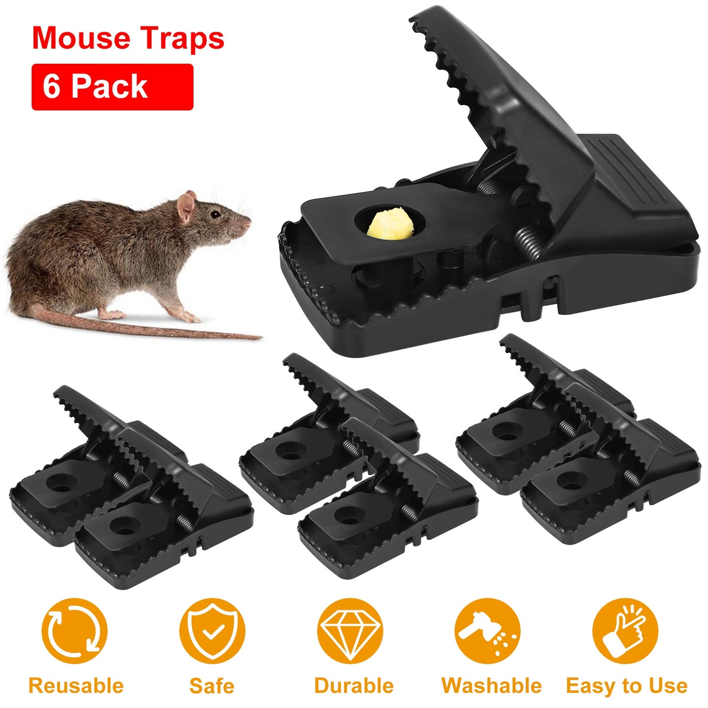 6 Pack Mouse Traps Reusable Rat Trap Mice Snap Trap Effective Mouse Catcher Quick \'N Vole Effective Mice Control with Unique Jaw Design That Capture