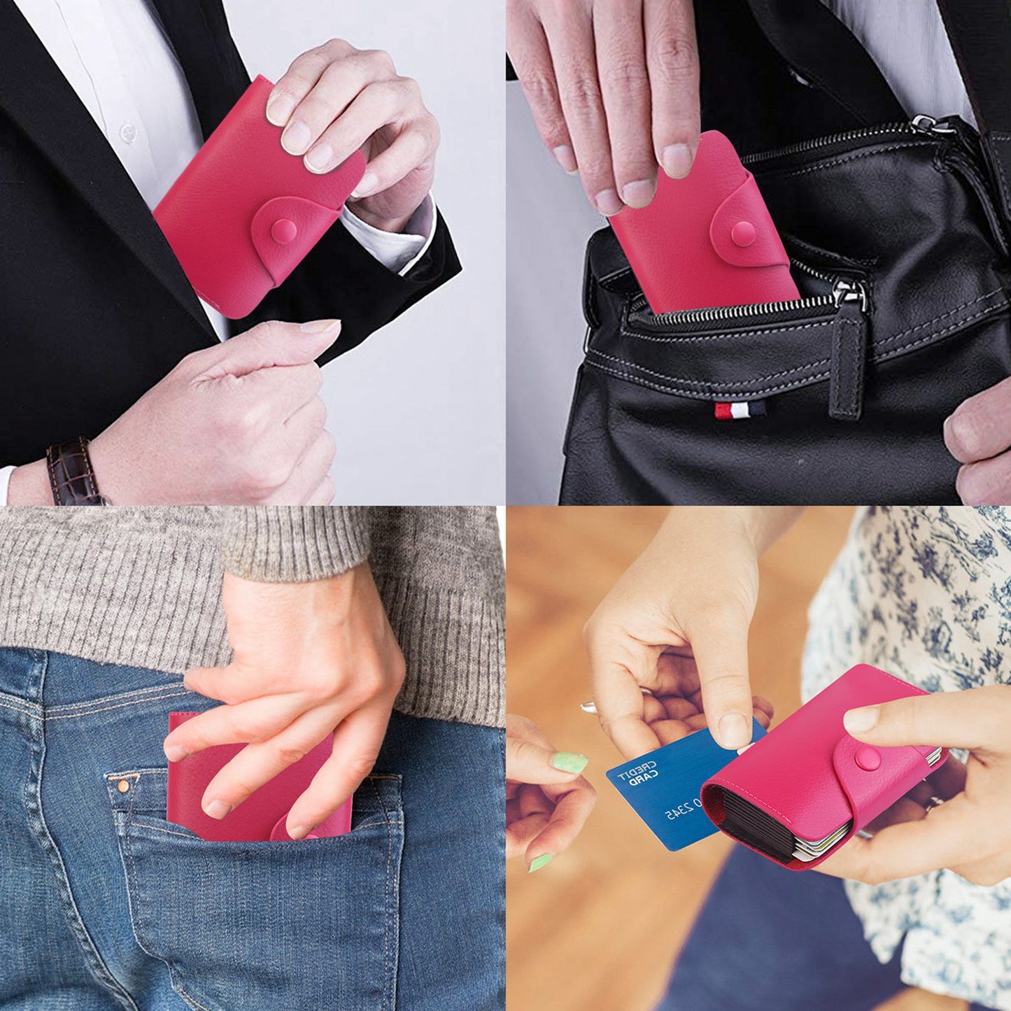 Credit Card Holder Wallet PU Leather Snap Closure Purse Accordion Case with 12 Pcs Card Slots