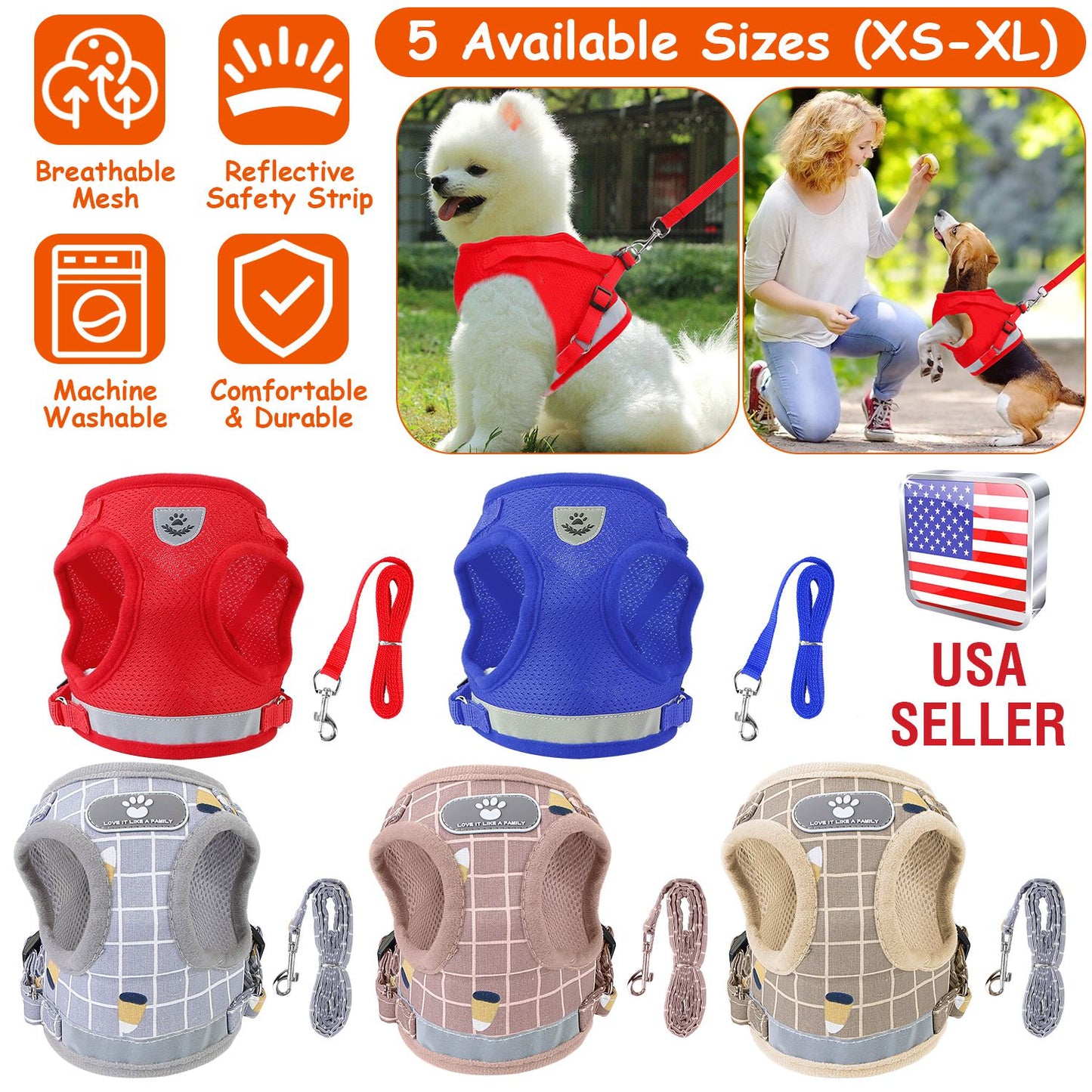 Pet Mesh Harness Dog Leash Set Reflective Chest Strap Adjustable Puppy Vest For Puppies Breeds Dogs Cats Walking Outdoor